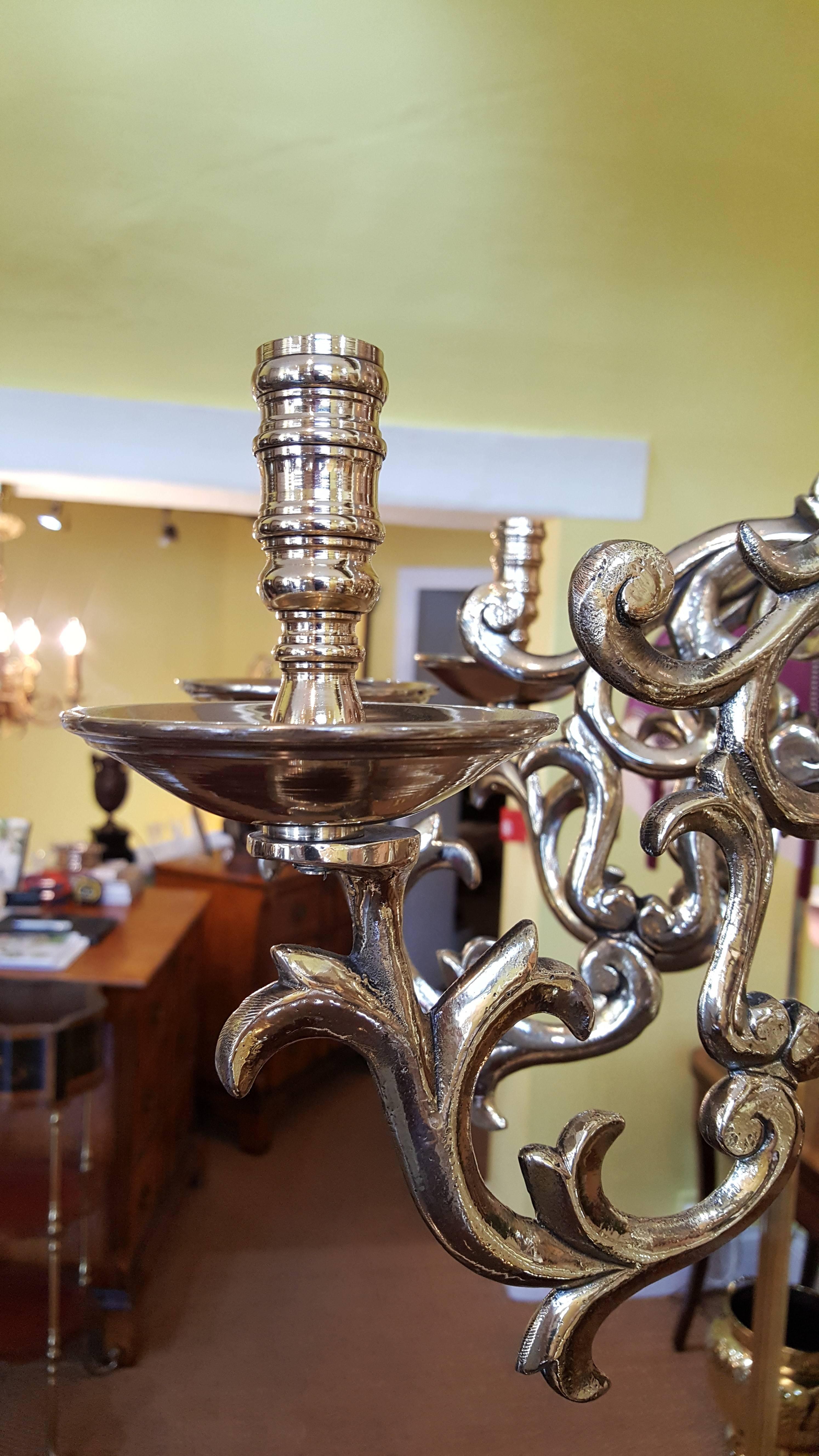 Dutch Colonial Eight Branch Brass Chandelier For Sale