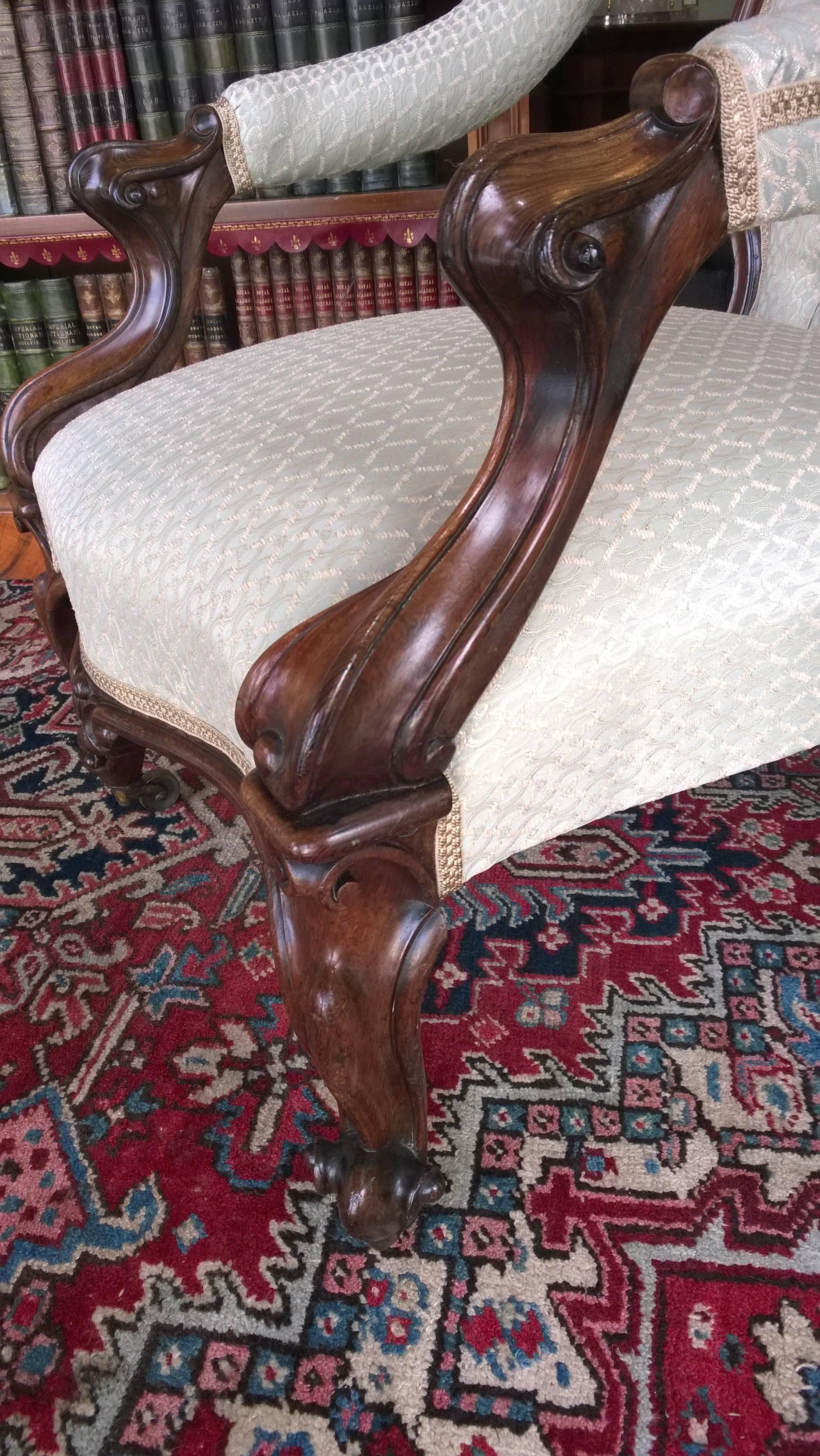 Victorian Carved Rosewood Open Armchair 2