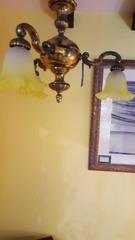 Brass Three-Arm Ceiling Light with Lemon Vaseline Glass Shades