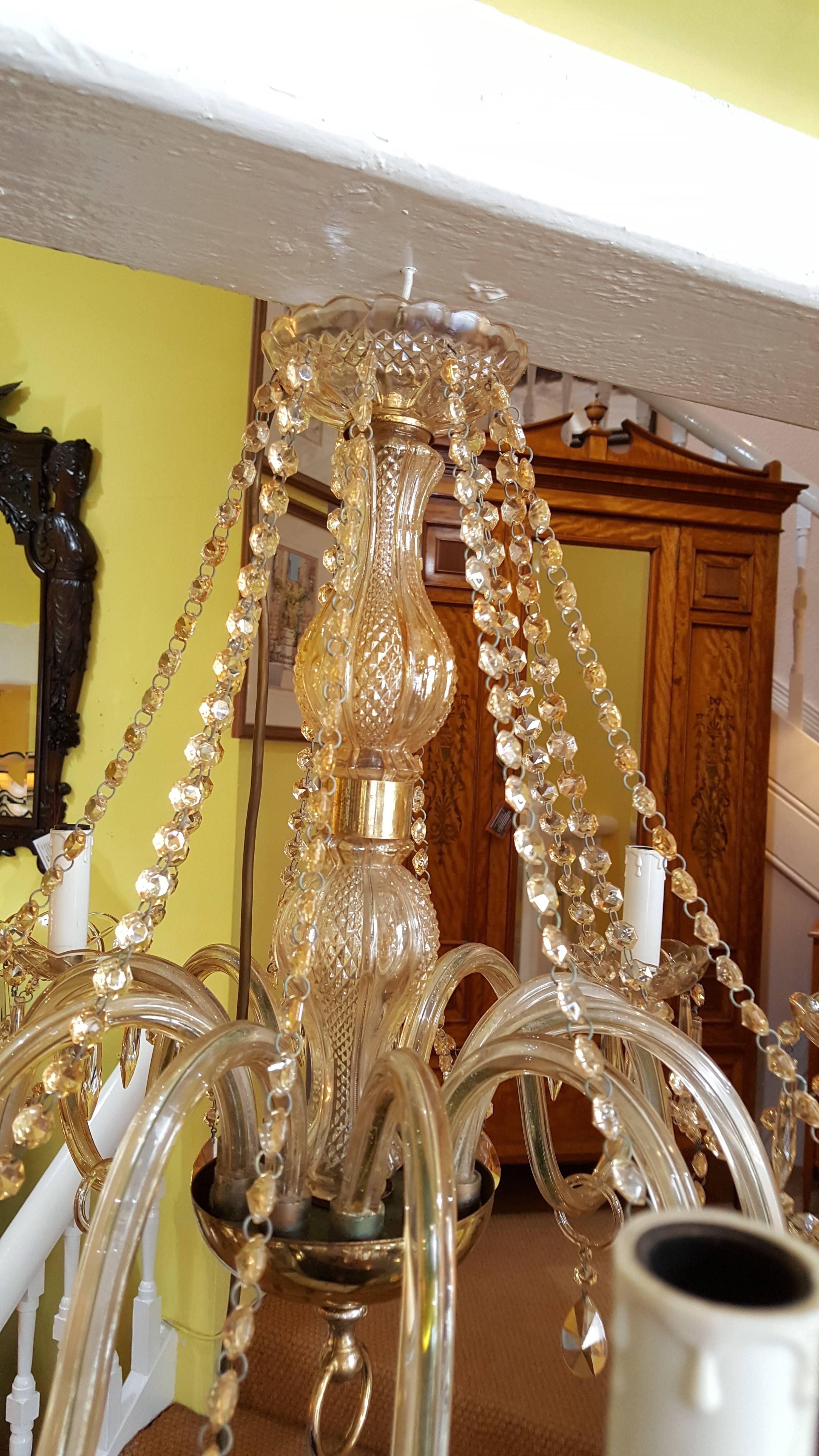 Twelve-Arm Crystal Cut Glass Chandelier In Good Condition For Sale In Altrincham, Cheshire