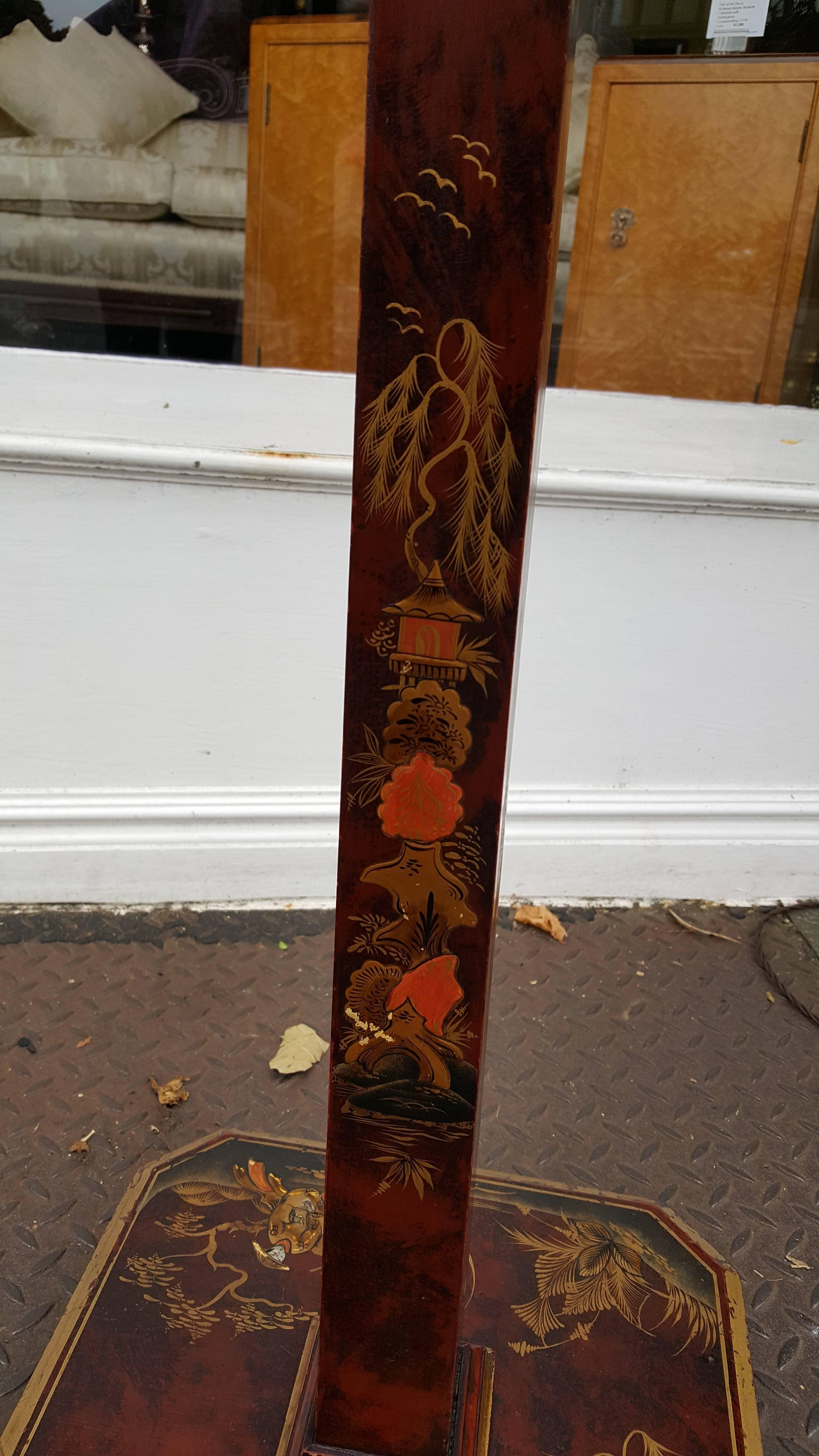 1930s Period Red Lacquered Chinoiserie Standard Lamp In Good Condition In Altrincham, Cheshire