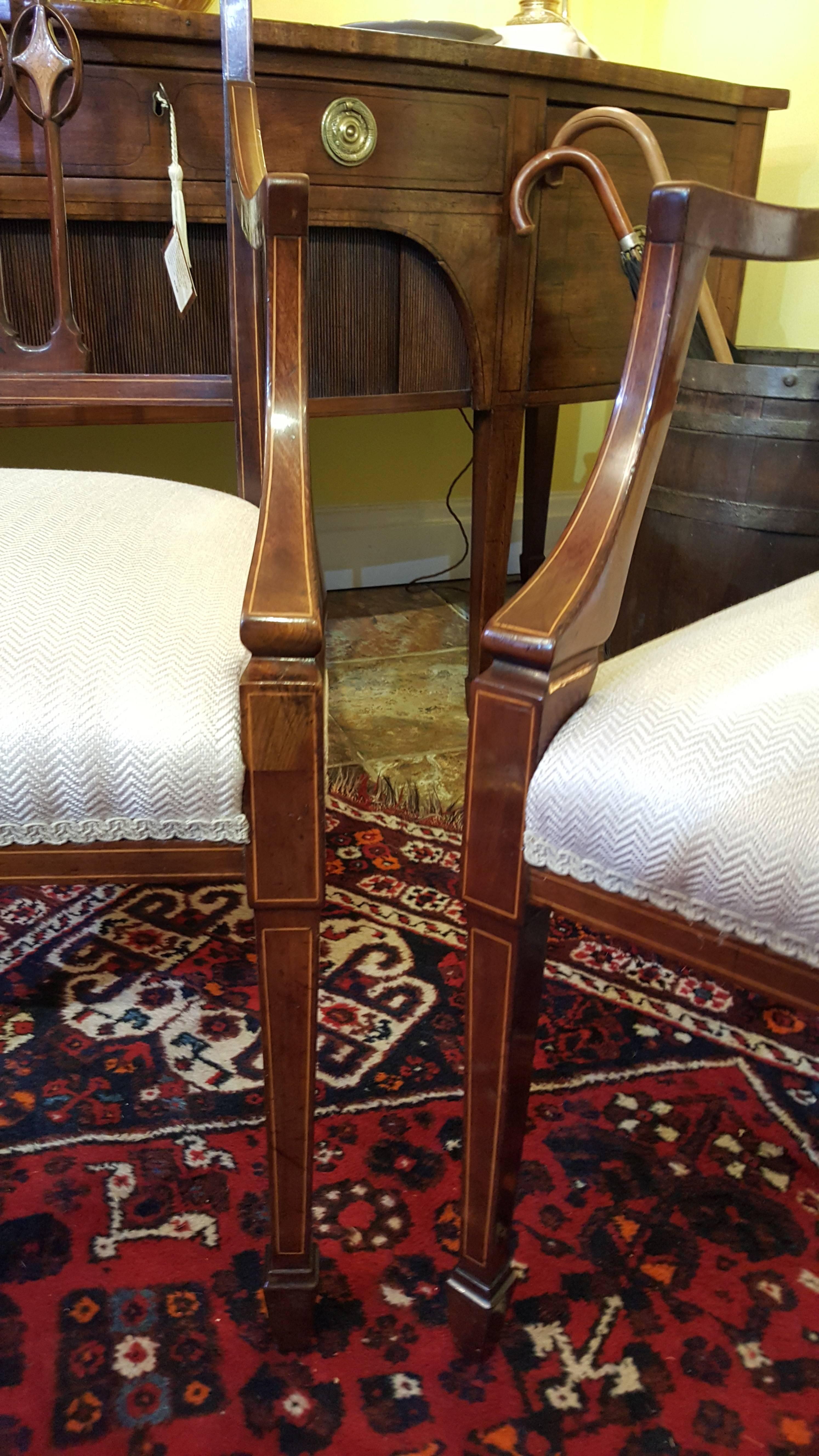 Early 20th Century Pair of Edwardian Inlaid Mahogany Salon Chairs