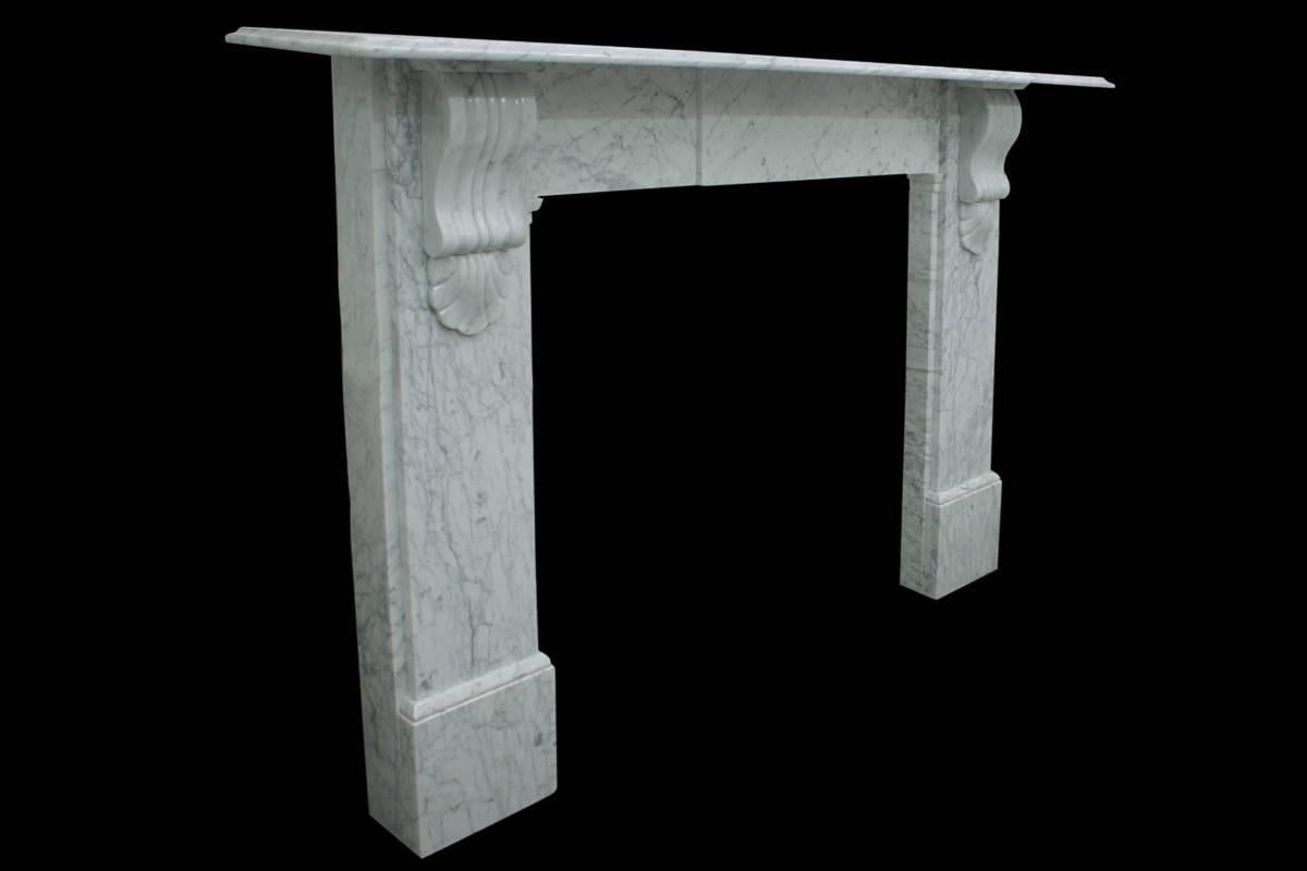 English Antique 19th Century Victorian Carrara Marble Fire Surround