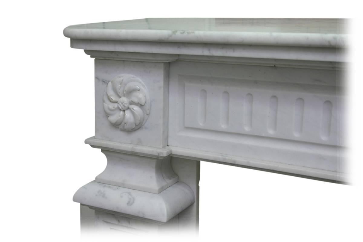 European Antique Continental 19th Century White Marble Fireplace Surround