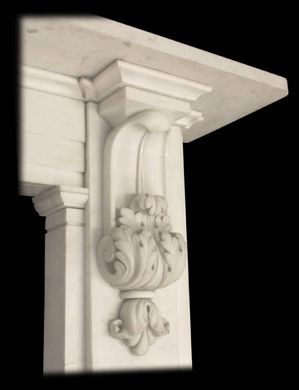 William IV Antique 19th Century Victorian Carved Statuary White Marble Fire Surround