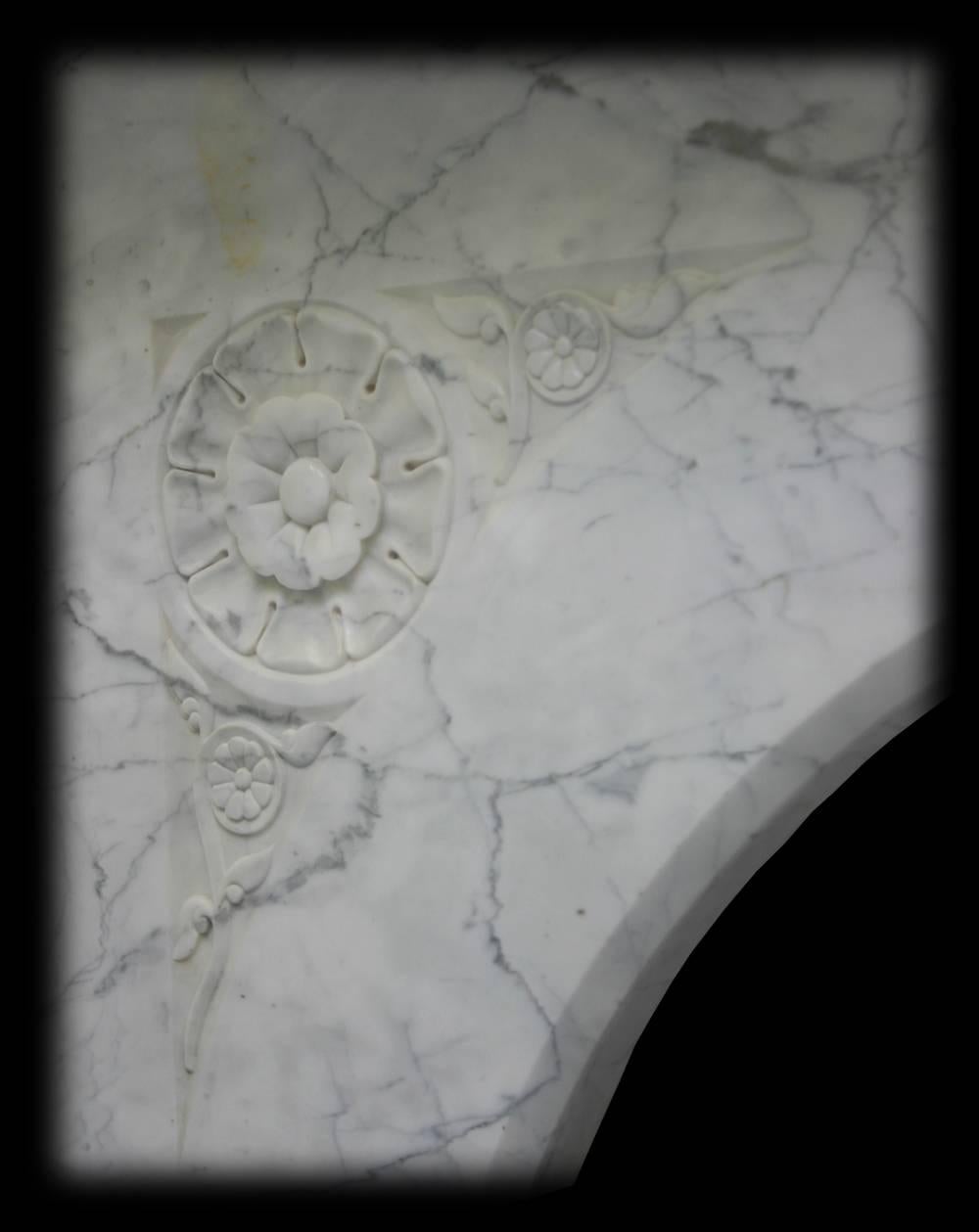 19th Century Antique Victorian White Carrara Arched Marble Fire Surround