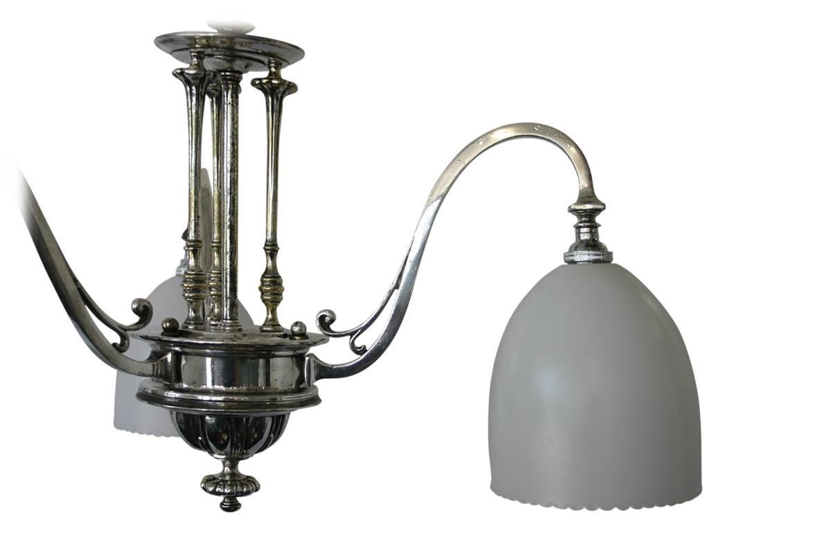 Early 20th Century Very Elegant Edwardian Chrome-Plated Three Branch Ceiling Light