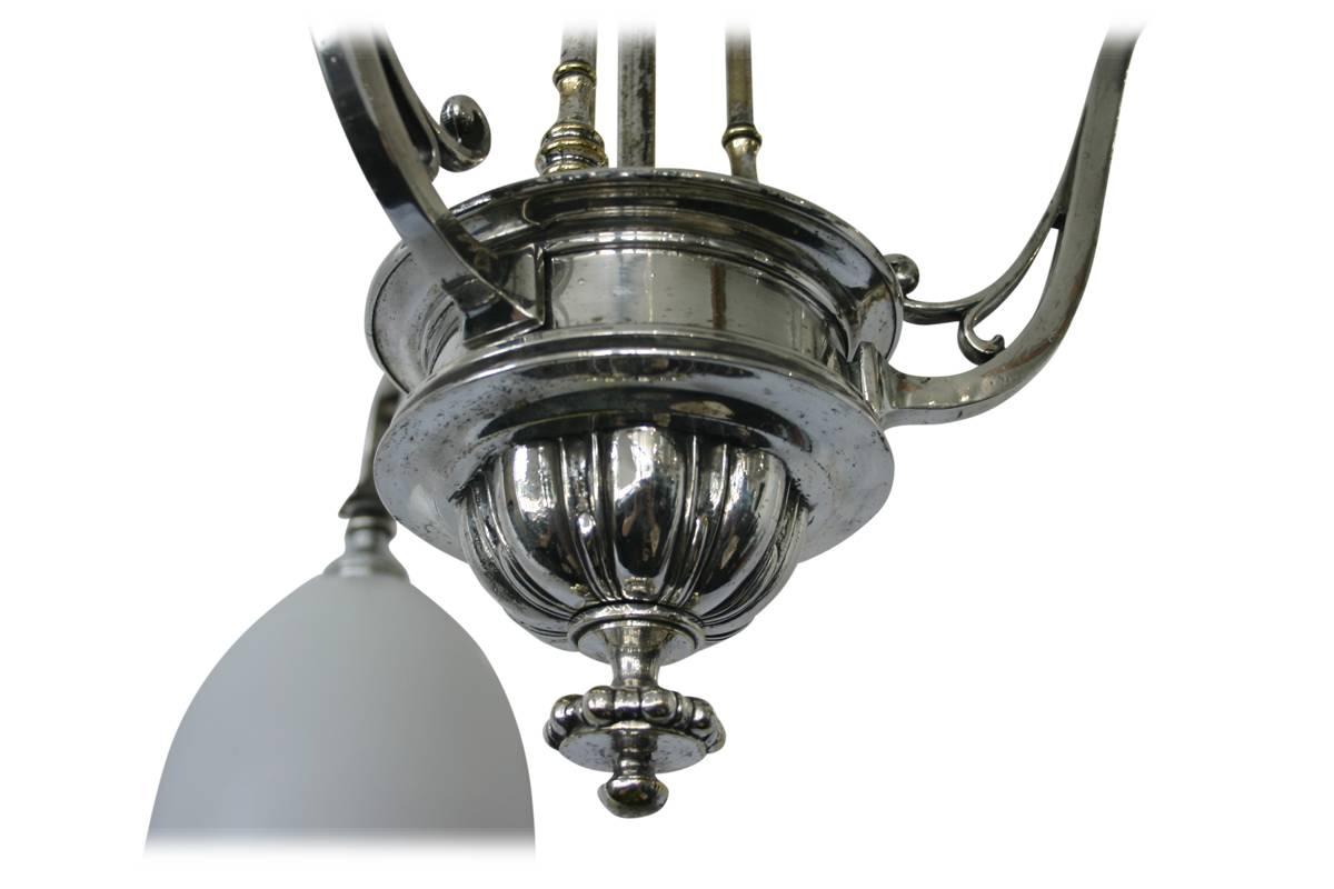 Very Elegant Edwardian Chrome-Plated Three Branch Ceiling Light In Good Condition In Manchester, GB