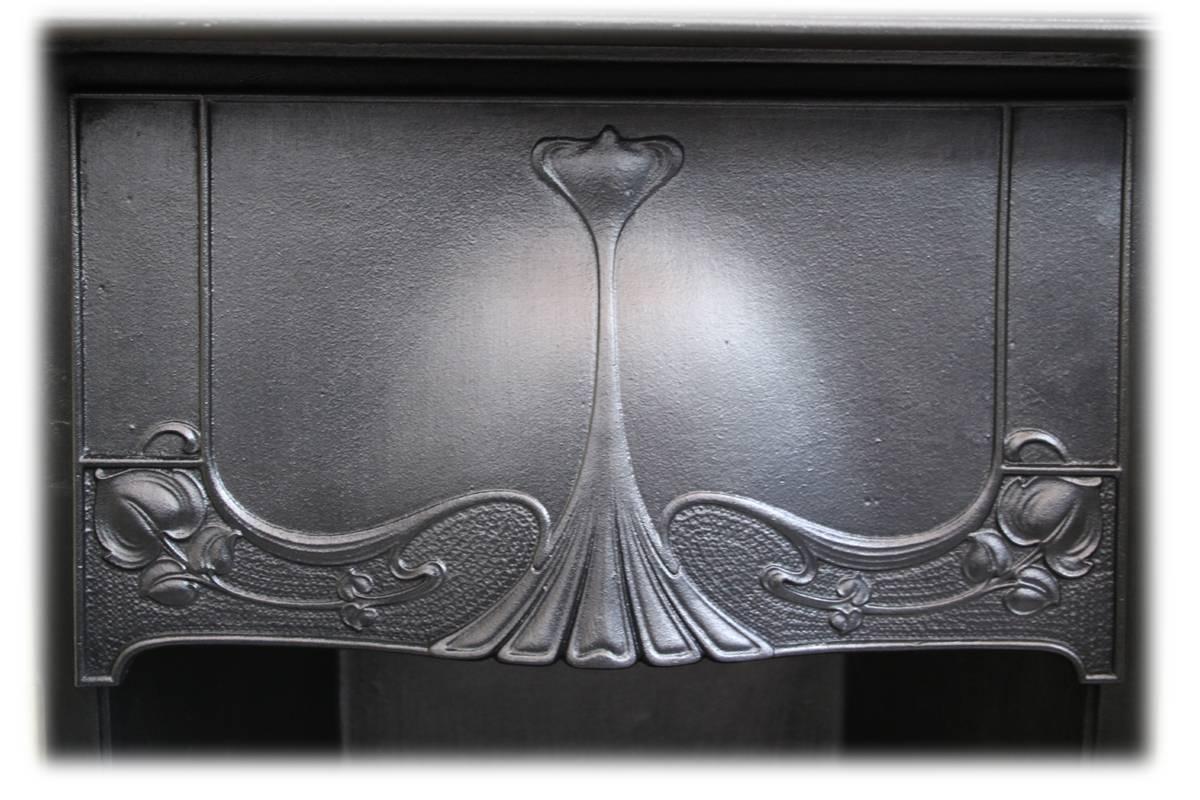 Early 20th Century Antique Edwardian Art Nouveau Cast Iron Combination Fireplace