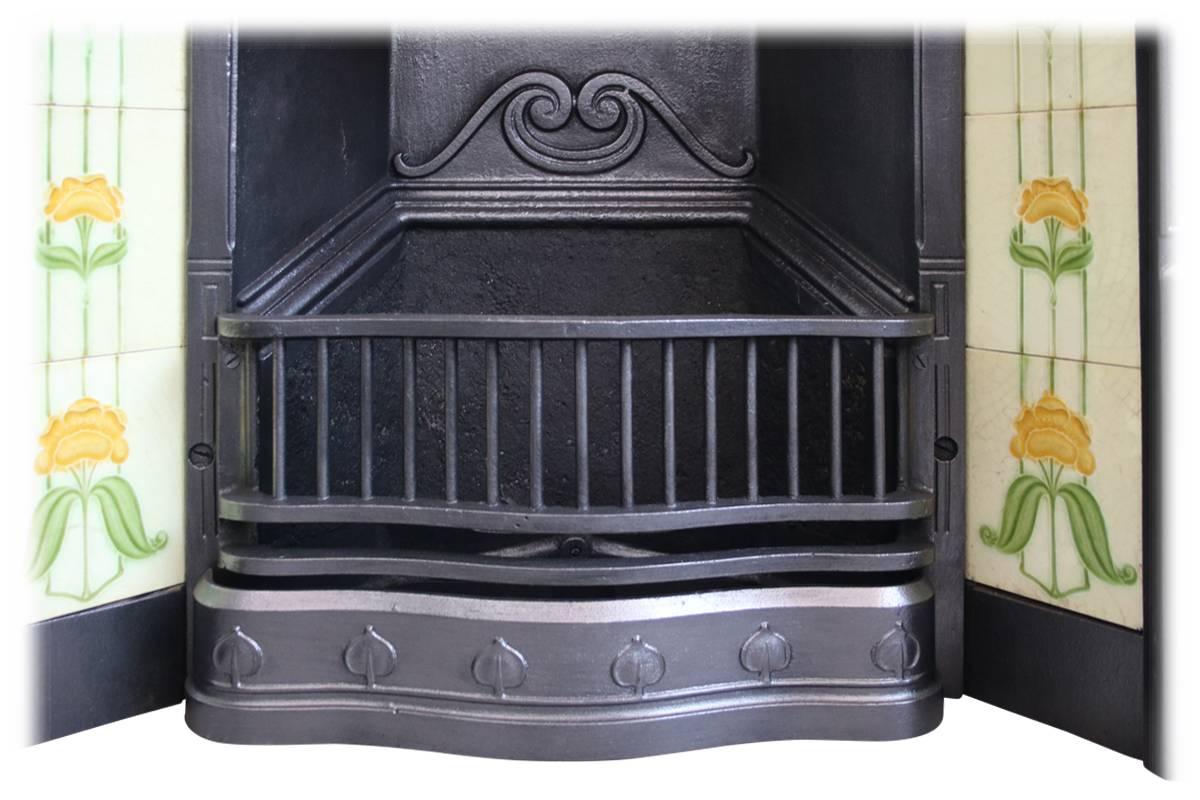 Ceramic Antique Edwardian Art Nouveau Cast Iron Combination Fireplace