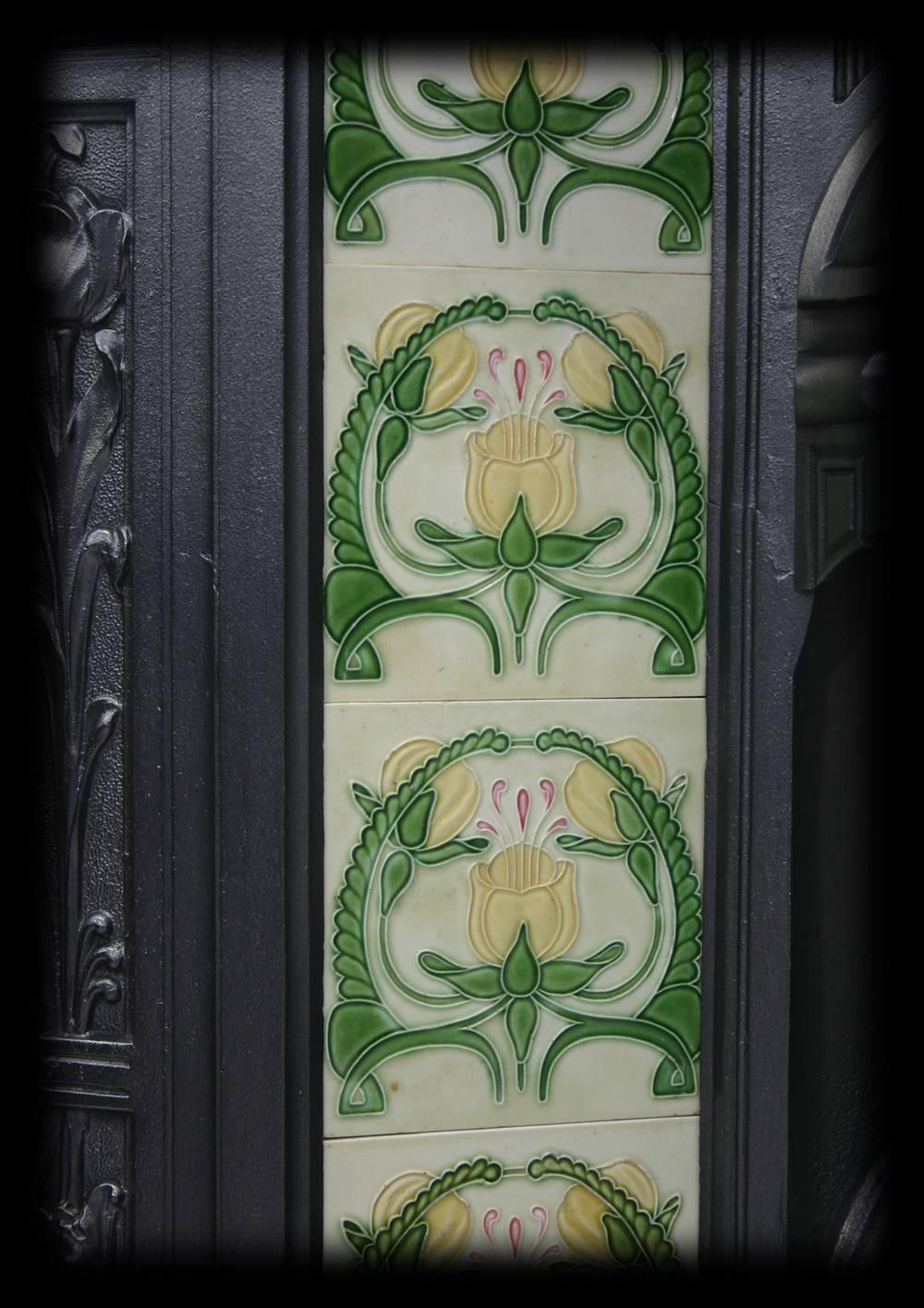 Reclaimed Edwardian Art Nouveau Cast Iron Combination Fireplace 1