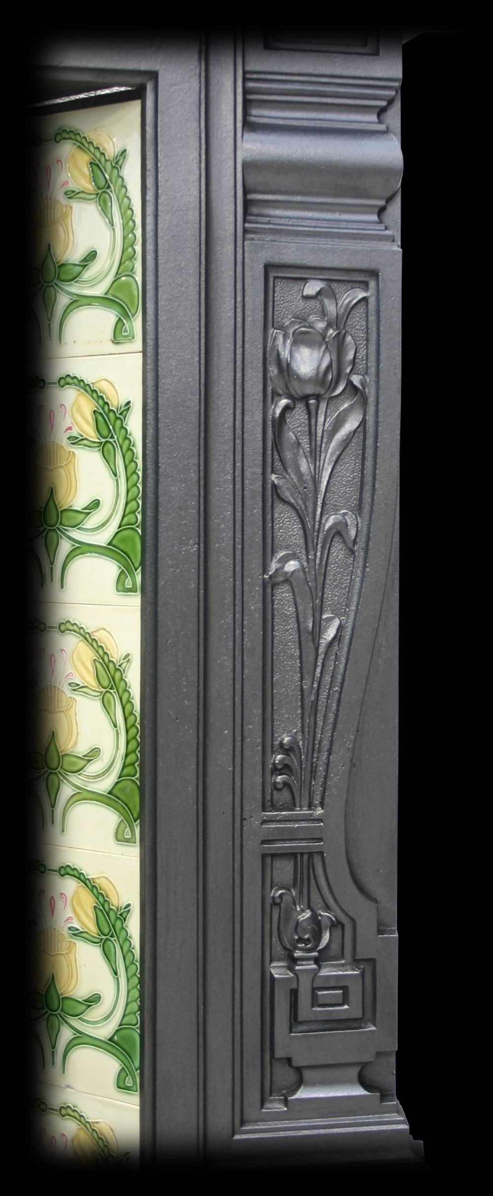 Reclaimed Edwardian Art Nouveau Cast Iron Combination Fireplace 2