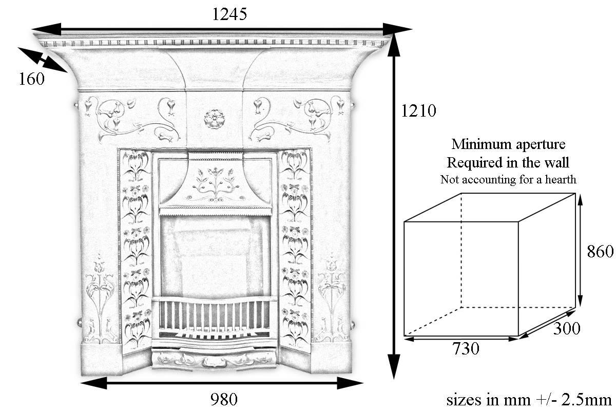 Early 20th Century Large Antique Edwardian Art Nouveau Cast Iron Combination Fireplace