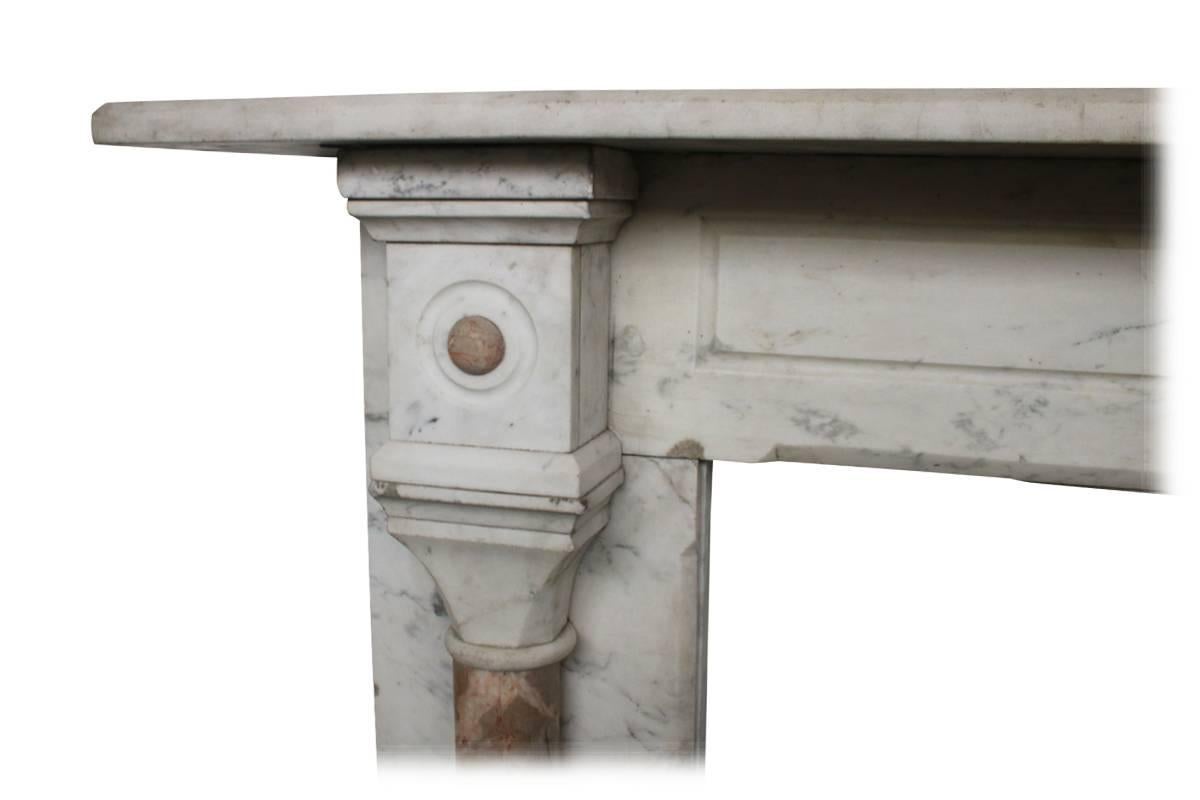 Large Antique Pillared Late Victorian Carrara Marble Fireplace Surround In Excellent Condition In Manchester, GB