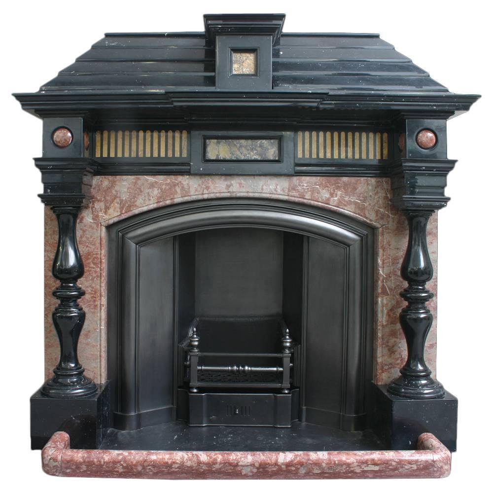 Large 19th Century Victorian Architectural Marble Fireplace Complete with Grate For Sale
