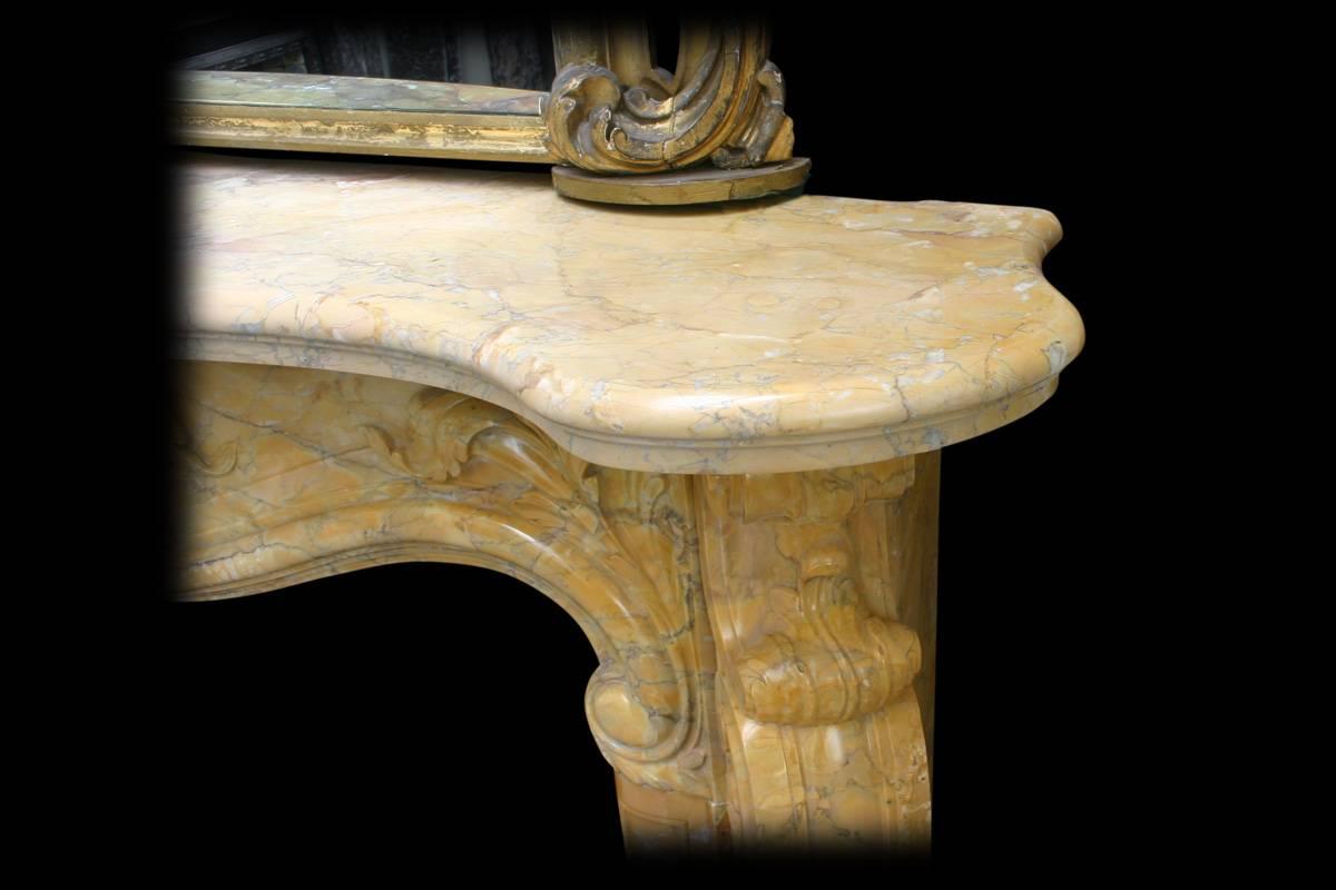 Hand-Carved 19th Century Scottish Rococo Sienna Marble Fireplace Surround