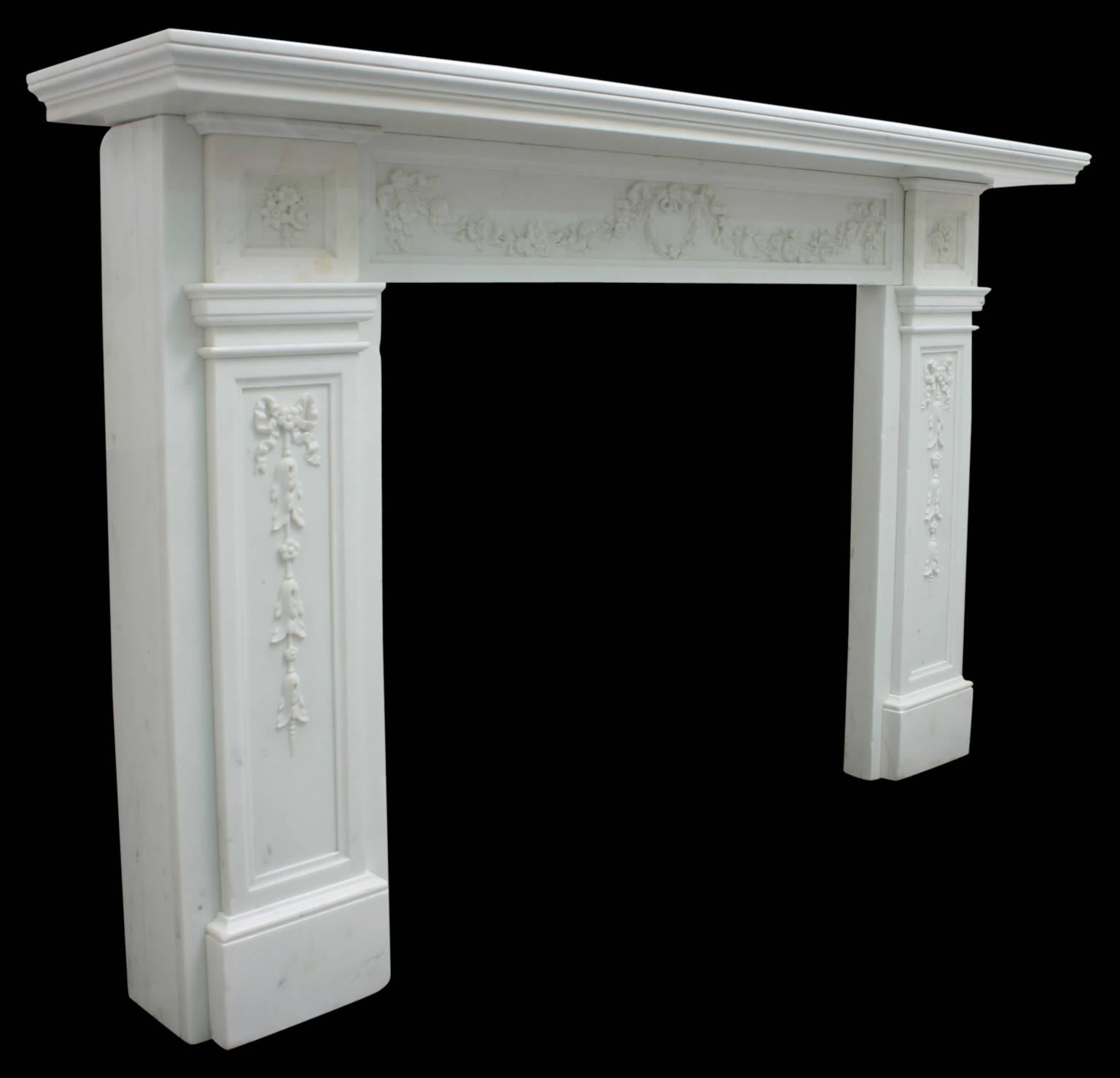 Neoclassical Revival 19th Century George IV Statuary White Marble Fireplace Surround