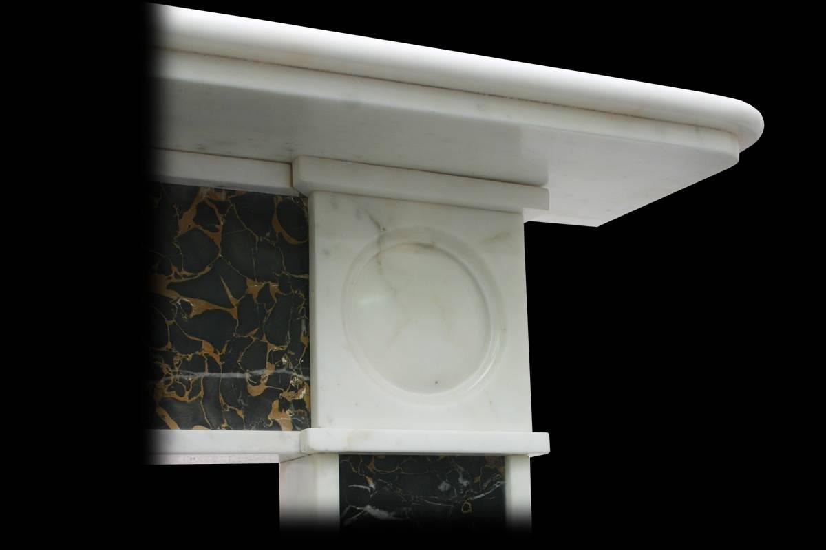 Hand-Carved Large 19th Century Regency Statuary and Portoro Marble Fireplace Mantle For Sale