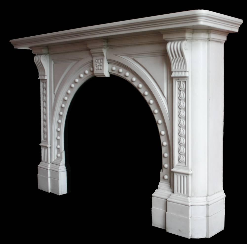 English Antique 19th Century Late Victorian Statuary Marble Fireplace Surround