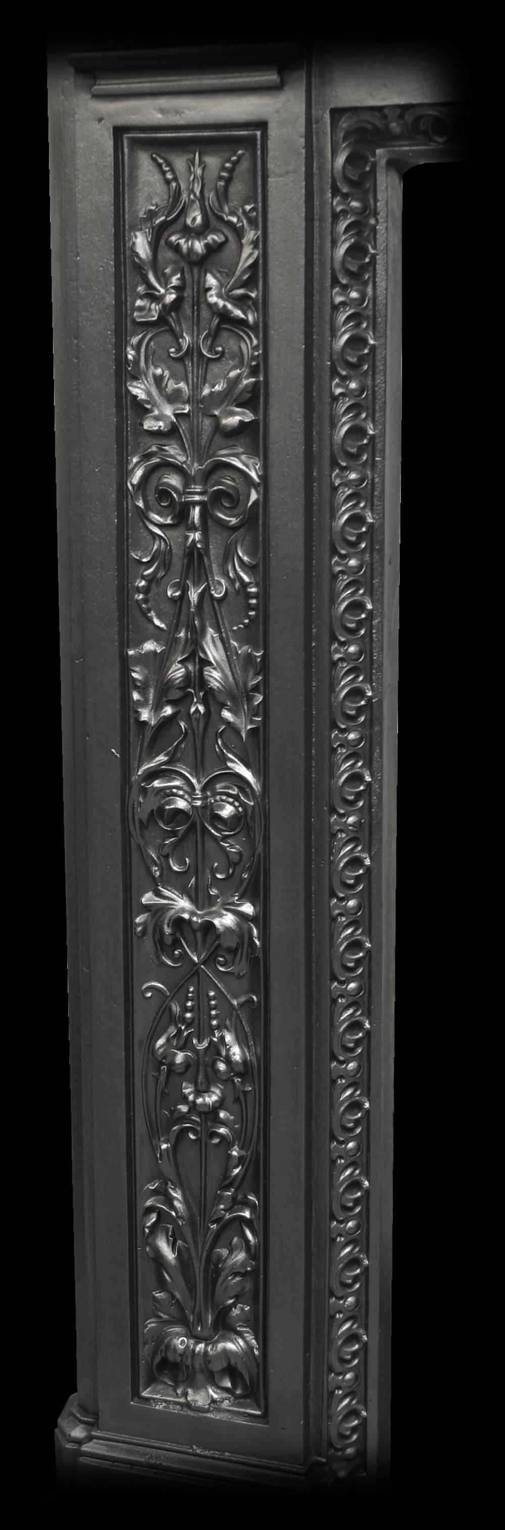 19th Century Ornate Antique Victorian Cast Iron Fireplace Surround