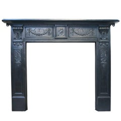 Antique 19th Century Arts & Crafts Cast Iron Fireplace Surround