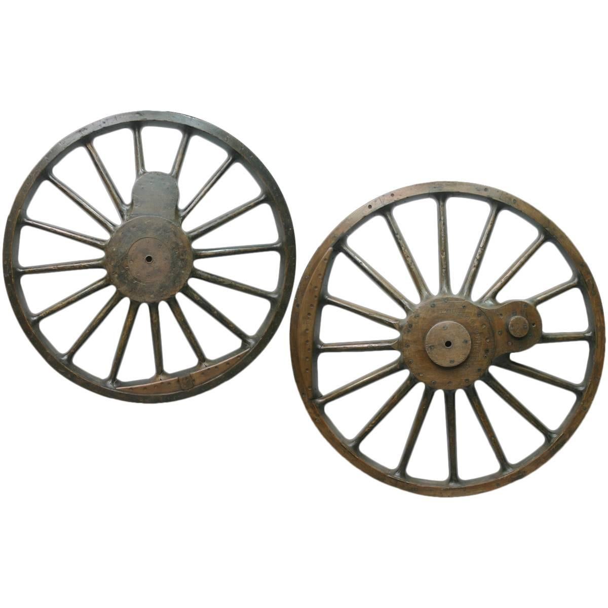 Pair of 19th Century Oak and Pine Reclaimed Locomotive Wheel Patterns
