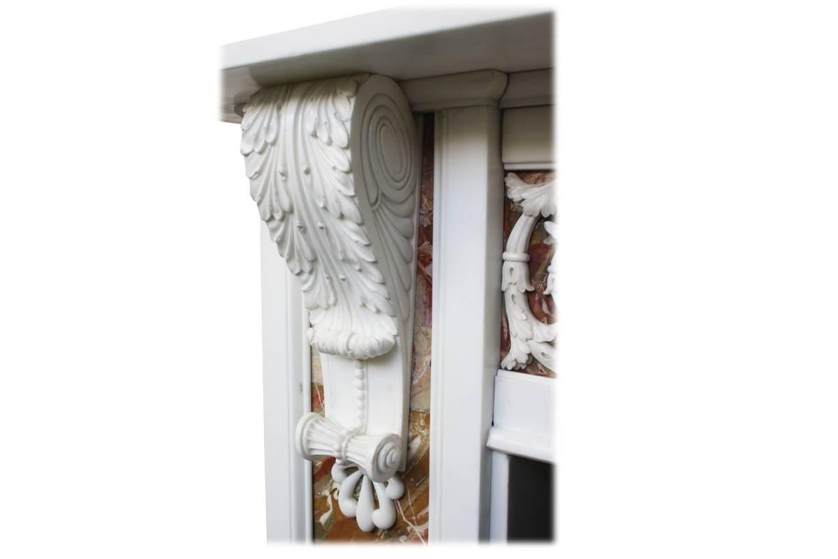 18th Century and Earlier Large Antique 18th Century George III Statuary White Marble Fire Surround For Sale