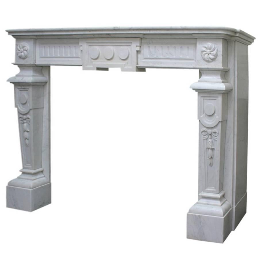 Antique Continental 19th Century White Marble Fireplace Surround For Sale