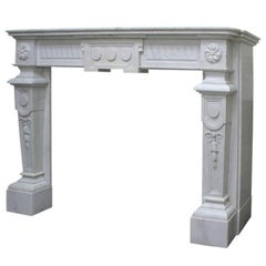 Antique Continental 19th Century White Marble Fireplace Surround