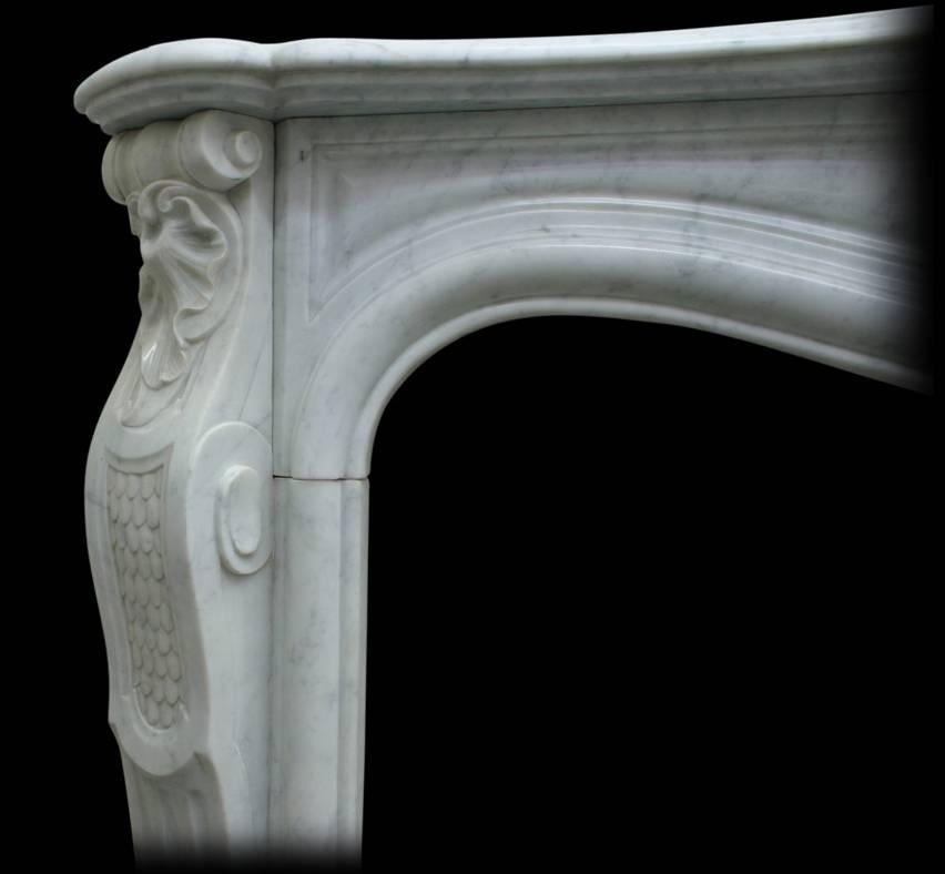 French Restored 19th Century Louis XV Carrara Marble Fireplace Surround