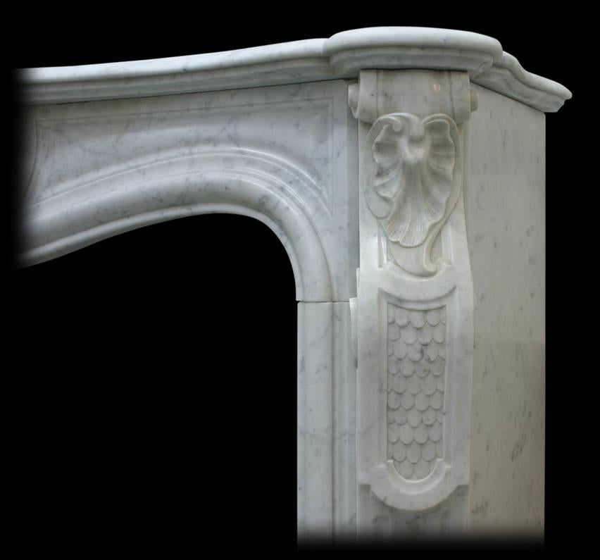 Hand-Carved Restored 19th Century Louis XV Carrara Marble Fireplace Surround