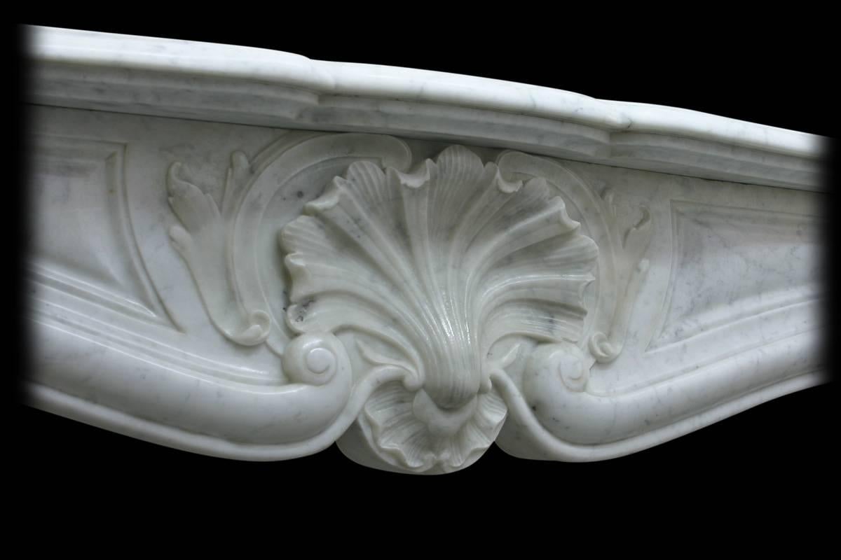 Restored 19th Century Louis XV Carrara Marble Fireplace Surround In Excellent Condition In Manchester, GB
