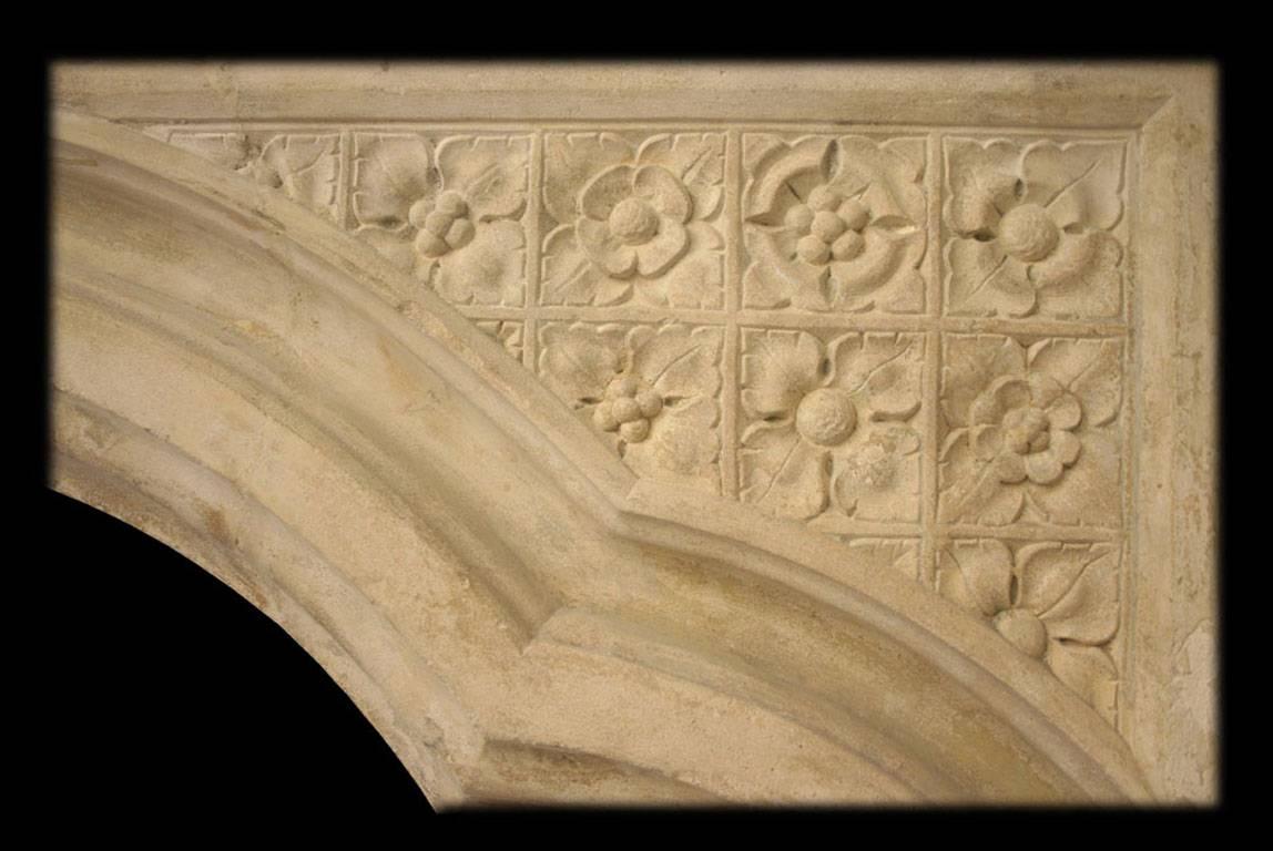Hand-Carved Reclaimed Victorian Gothic Limestone Surround