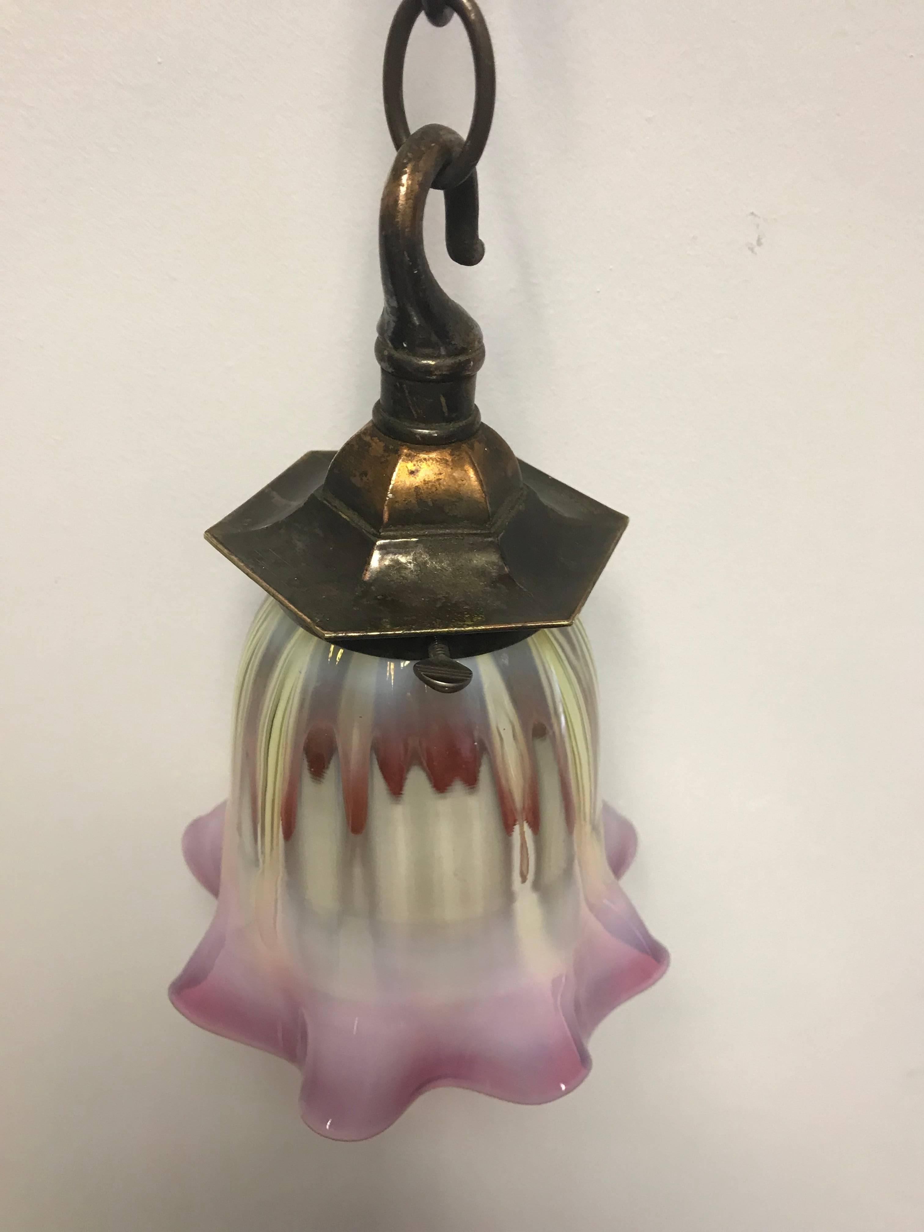 Reclaimed Edwardian Art Nouveau Copper Ceiling Light In Good Condition In Manchester, GB