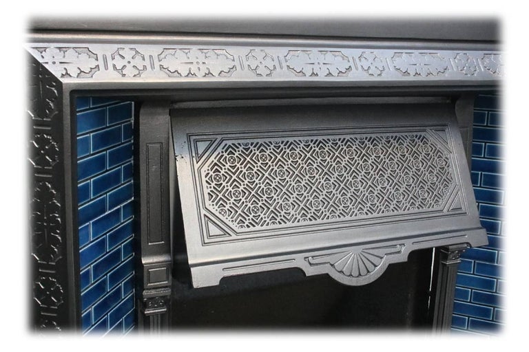 Reclaimed Late Victorian Cast Iron And Tiled Fireplace Grate For