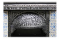 Large Antique Victorian Cast Iron and Tiled Fireplace Insert