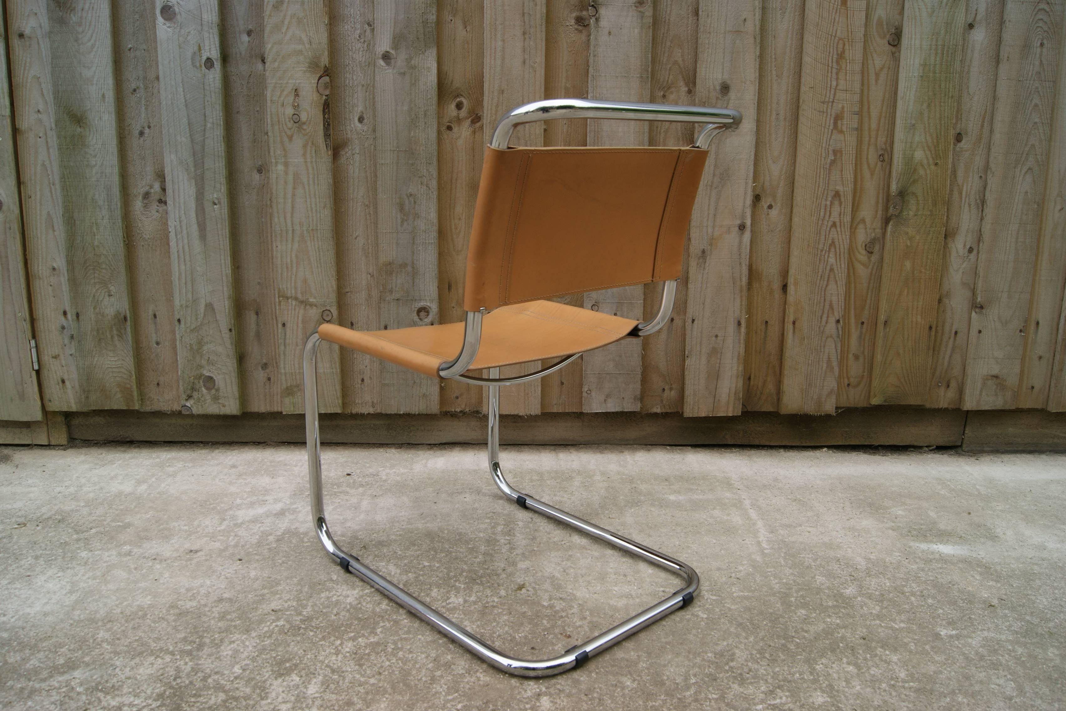 Late 20th Century Six Mart Stam Cantilever Dining Chairs, Saddle Leather with Tubular Steel