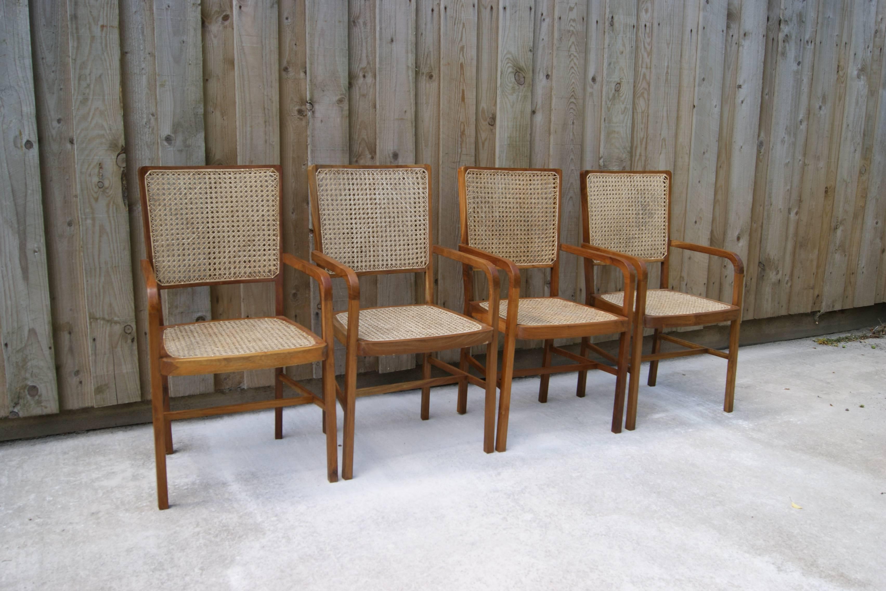 Mid-Century Modern 1 of 10 Unique Teak and Cane South Asian Dining Chairs