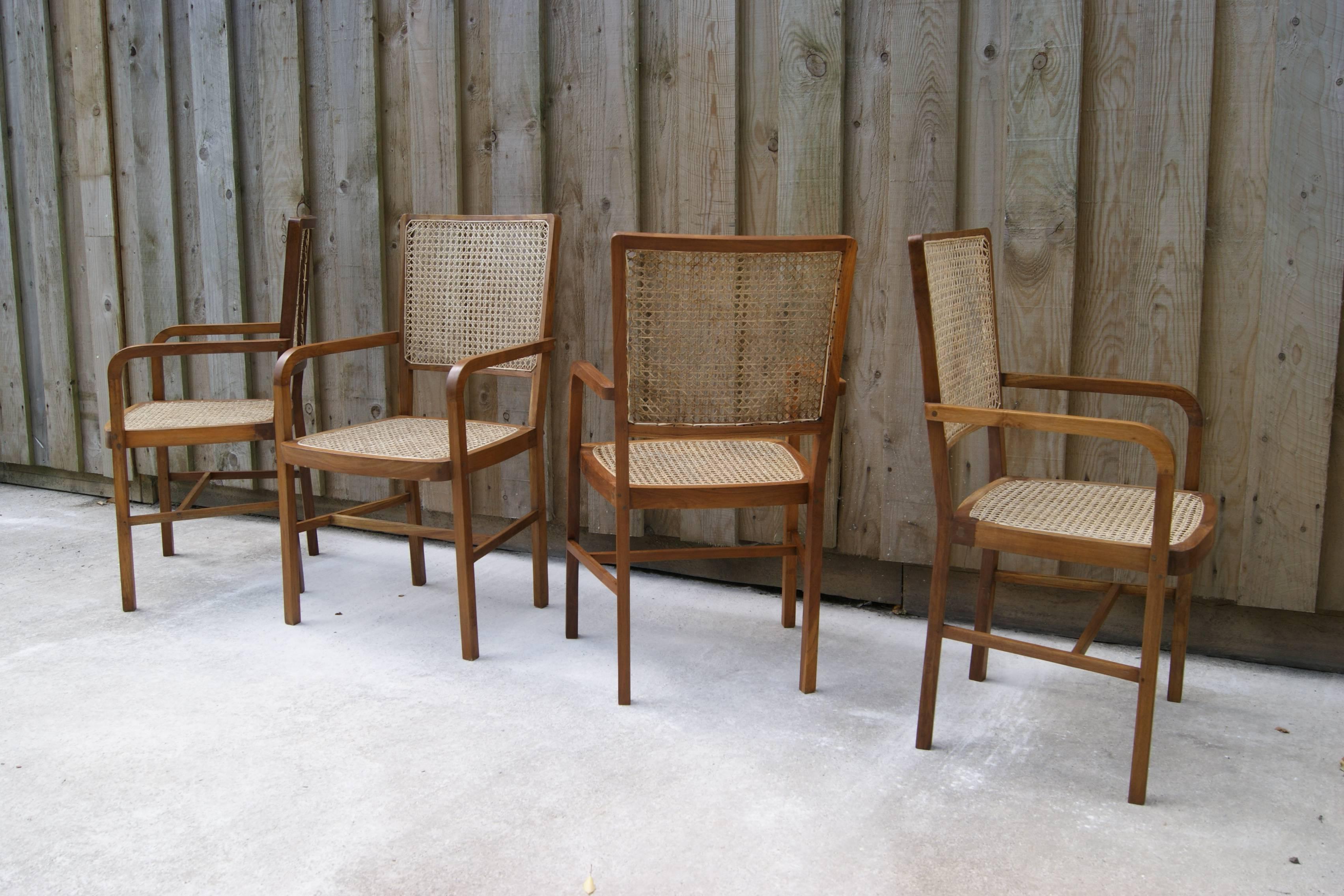 20th Century 1 of 10 Unique Teak and Cane South Asian Dining Chairs