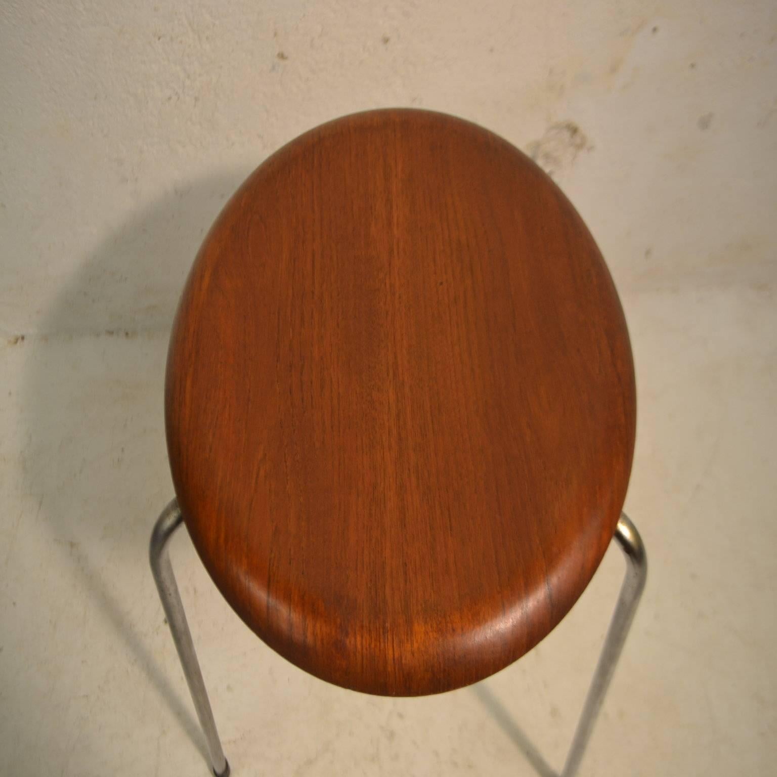 Teak plywood 'Dot' stool designed by Arne Jacobsen for Fritz Hansen, Denmark.