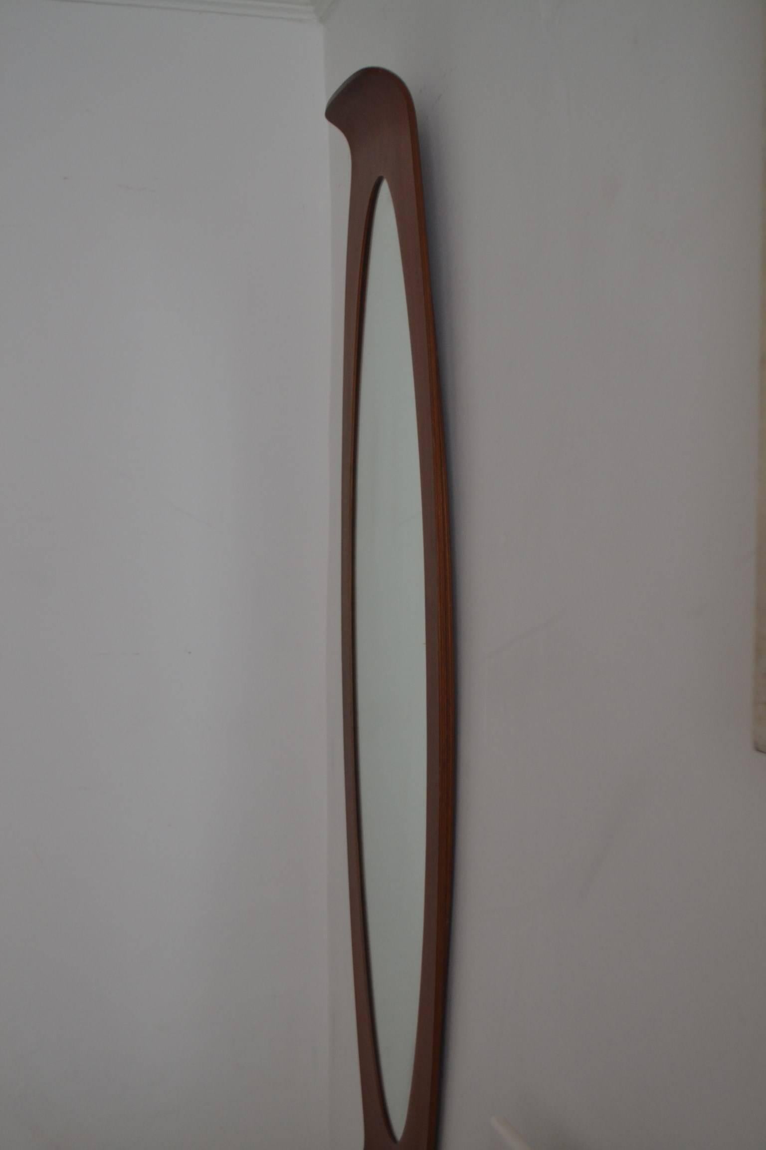 Bentwood teak wall mirror designed by Franco Campo and Carlo Graffi for Home, Italy.
