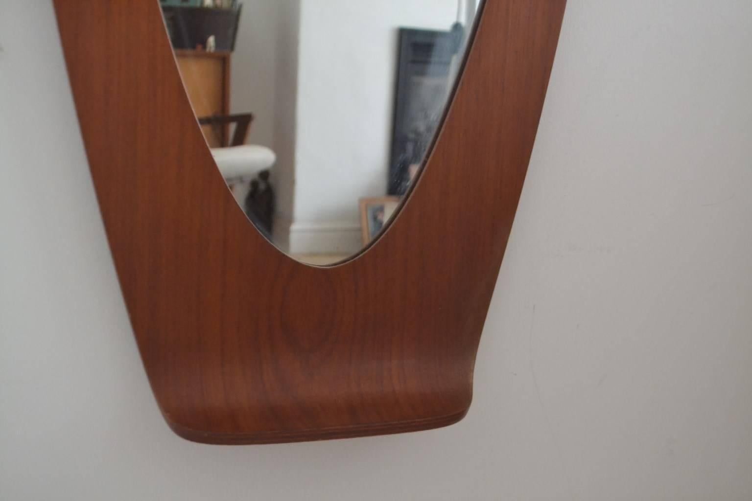 Mid-Century Modern Italian Bentwood Teak Wall Mirror by Franco Campo & Carlo Graffi for Home For Sale