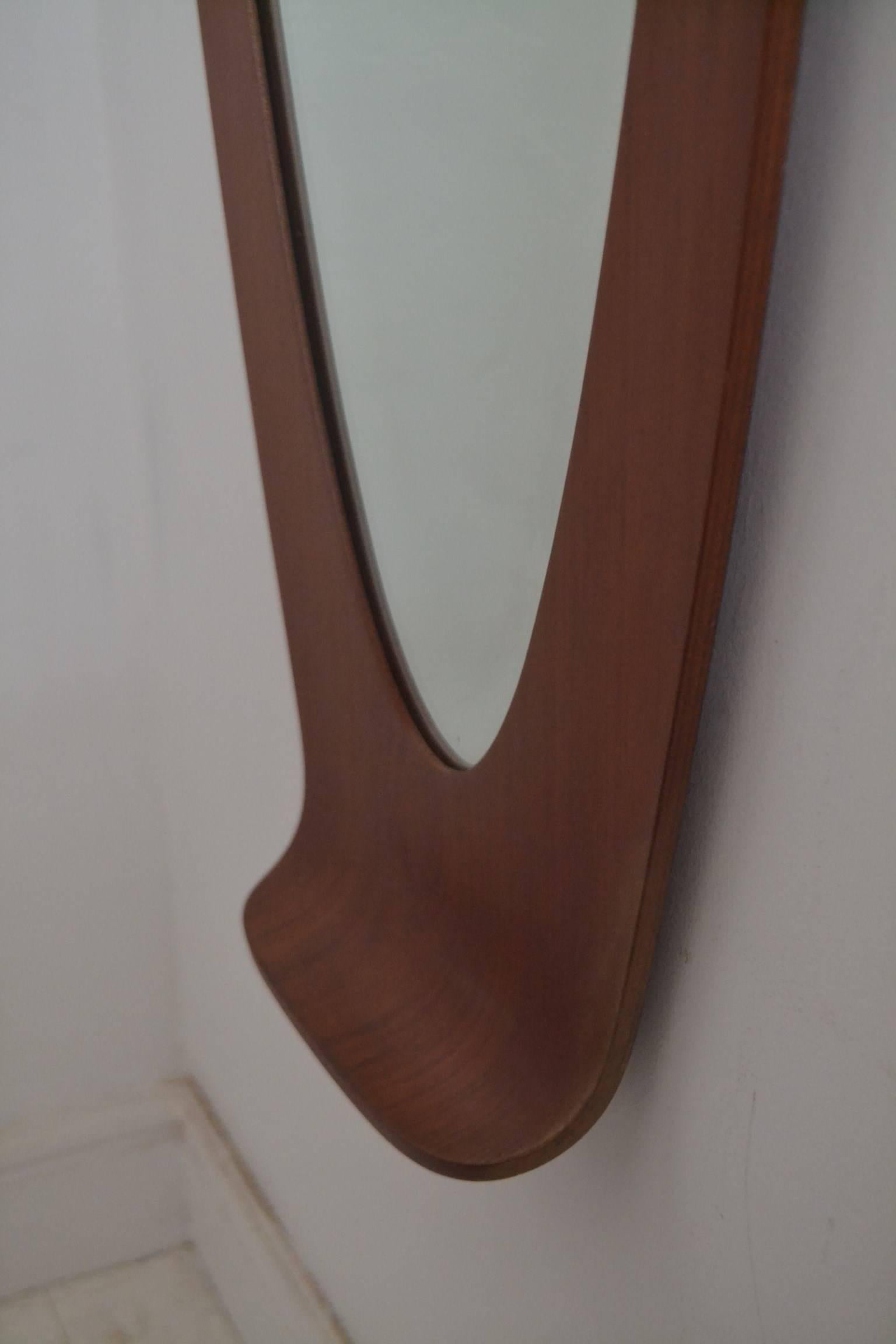 Italian Bentwood Teak Wall Mirror by Franco Campo & Carlo Graffi for Home For Sale 2