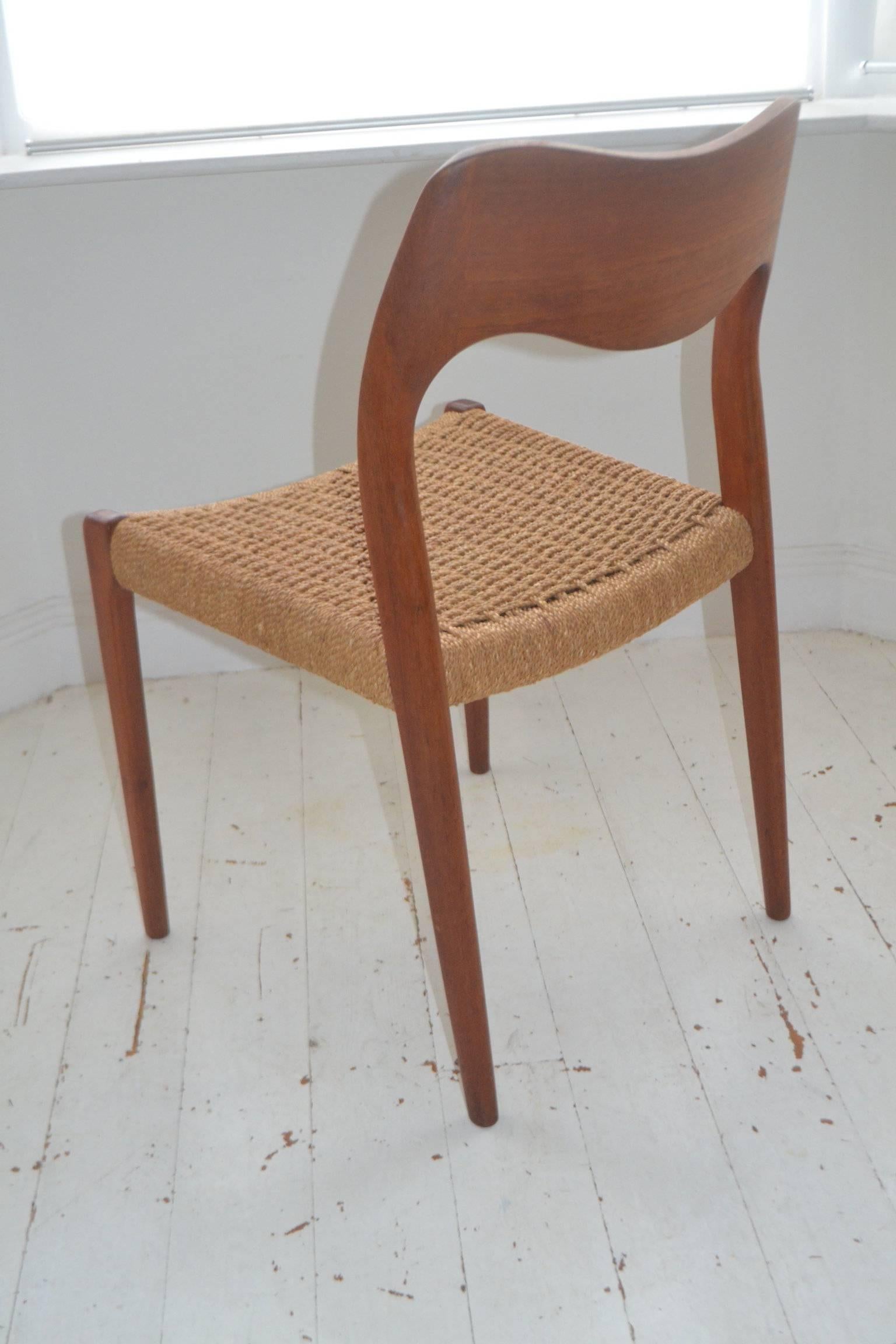 Mid-Century Modern Danish Set of Four Teak Model 71 Dining Chairs by Niels Moller for J L Mollers For Sale