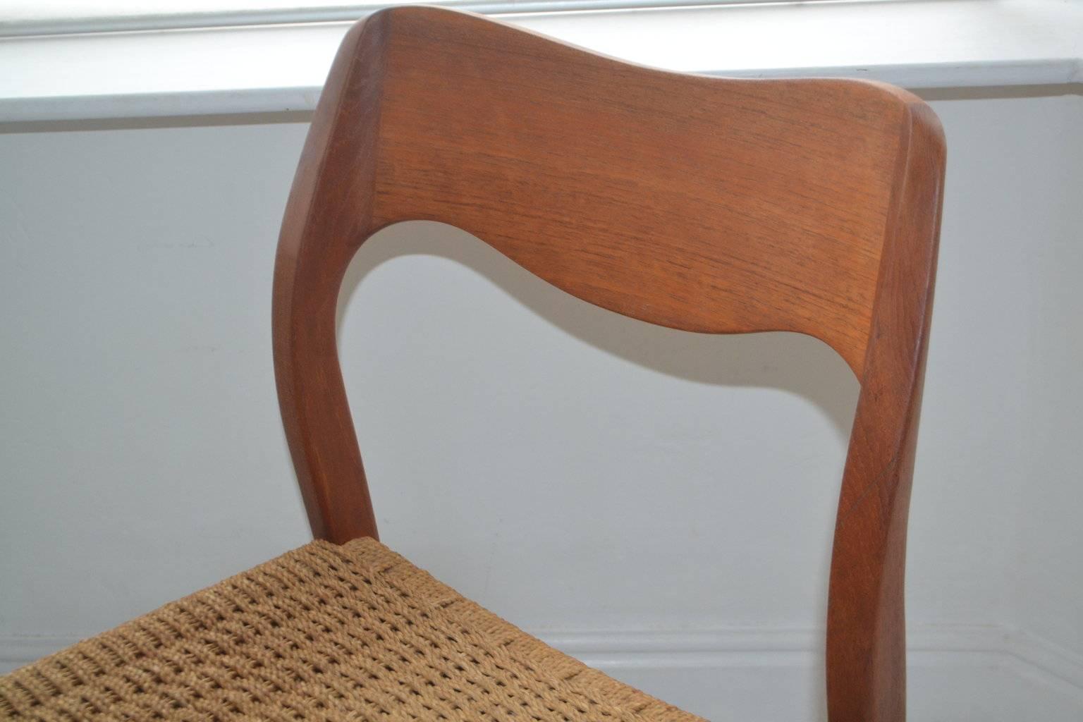 Danish Set of Four Teak Model 71 Dining Chairs by Niels Moller for J L Mollers In Good Condition For Sale In Harrogate, North Yorkshire