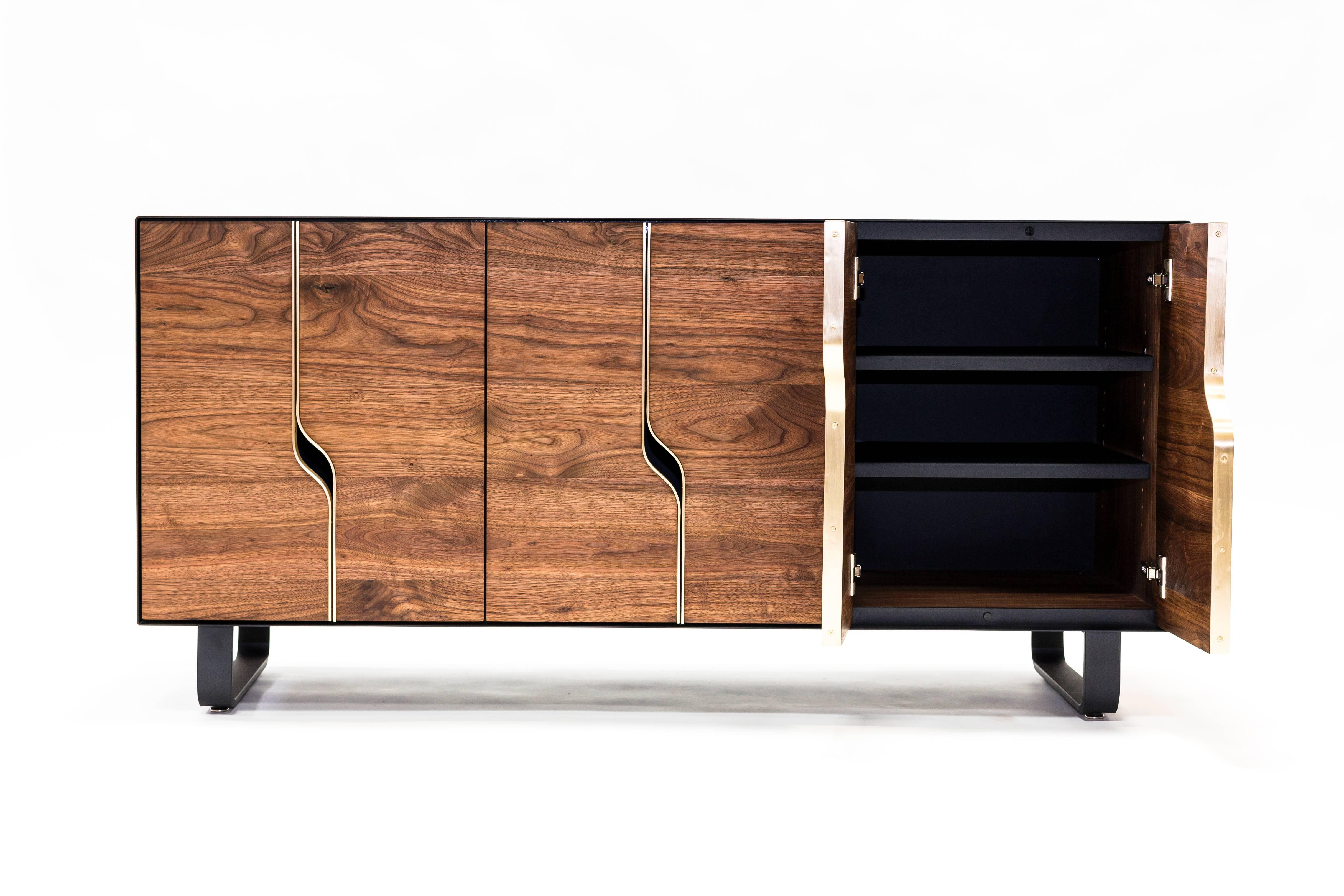 American Modern Credenza/Console/Media Cabinet with adjustable Shelving (maple or walnut) For Sale