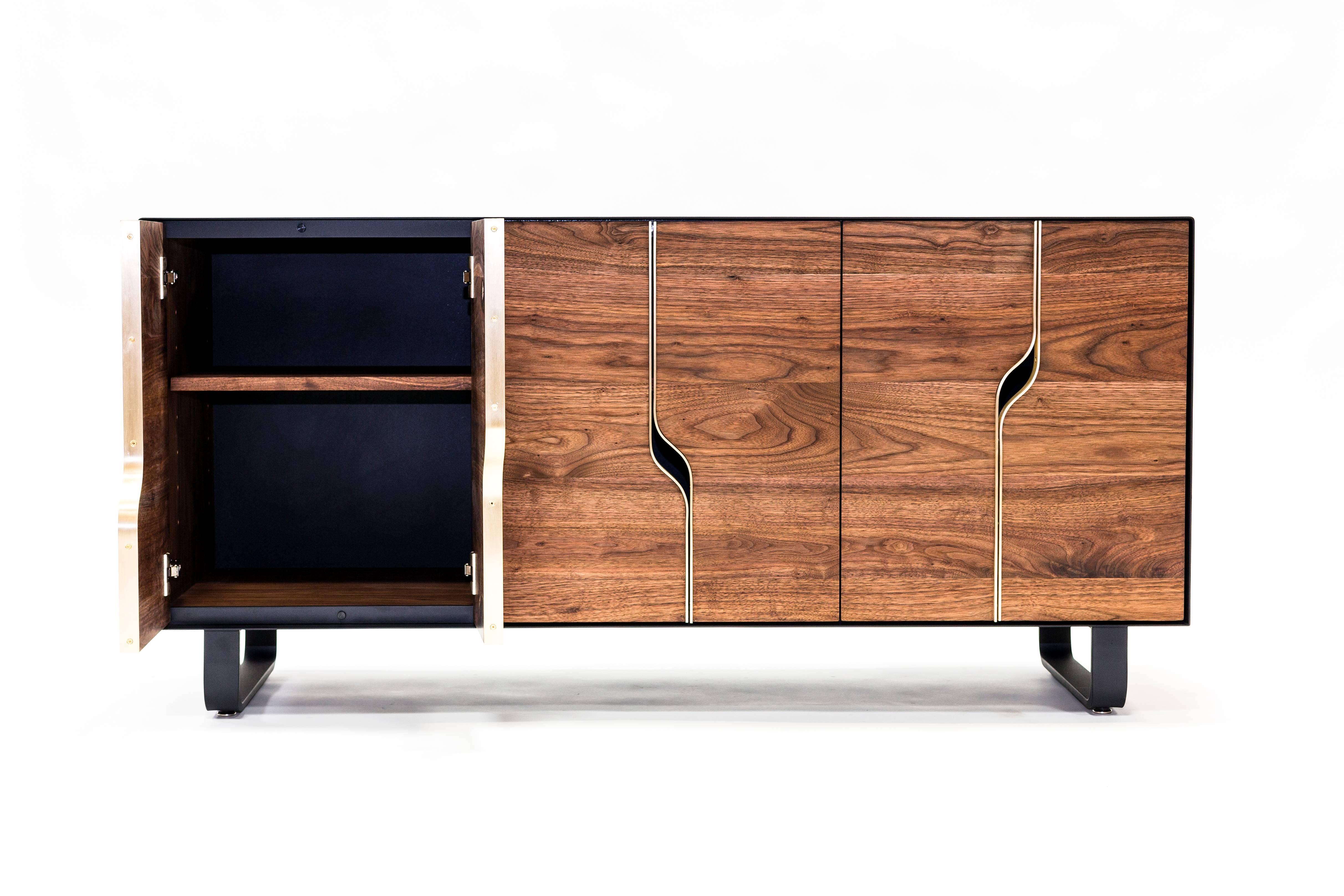 Brushed Modern Credenza/Console/Media Cabinet with adjustable Shelving (maple or walnut) For Sale