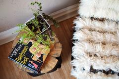 Rustic Burnt Black Wood Log Side Table/Coffee Table with or without Casters