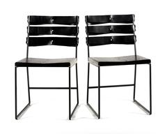 Chair 5 Diner with Blackened Steel, Ebonized Ash Seat with Brass Inlay, Leather