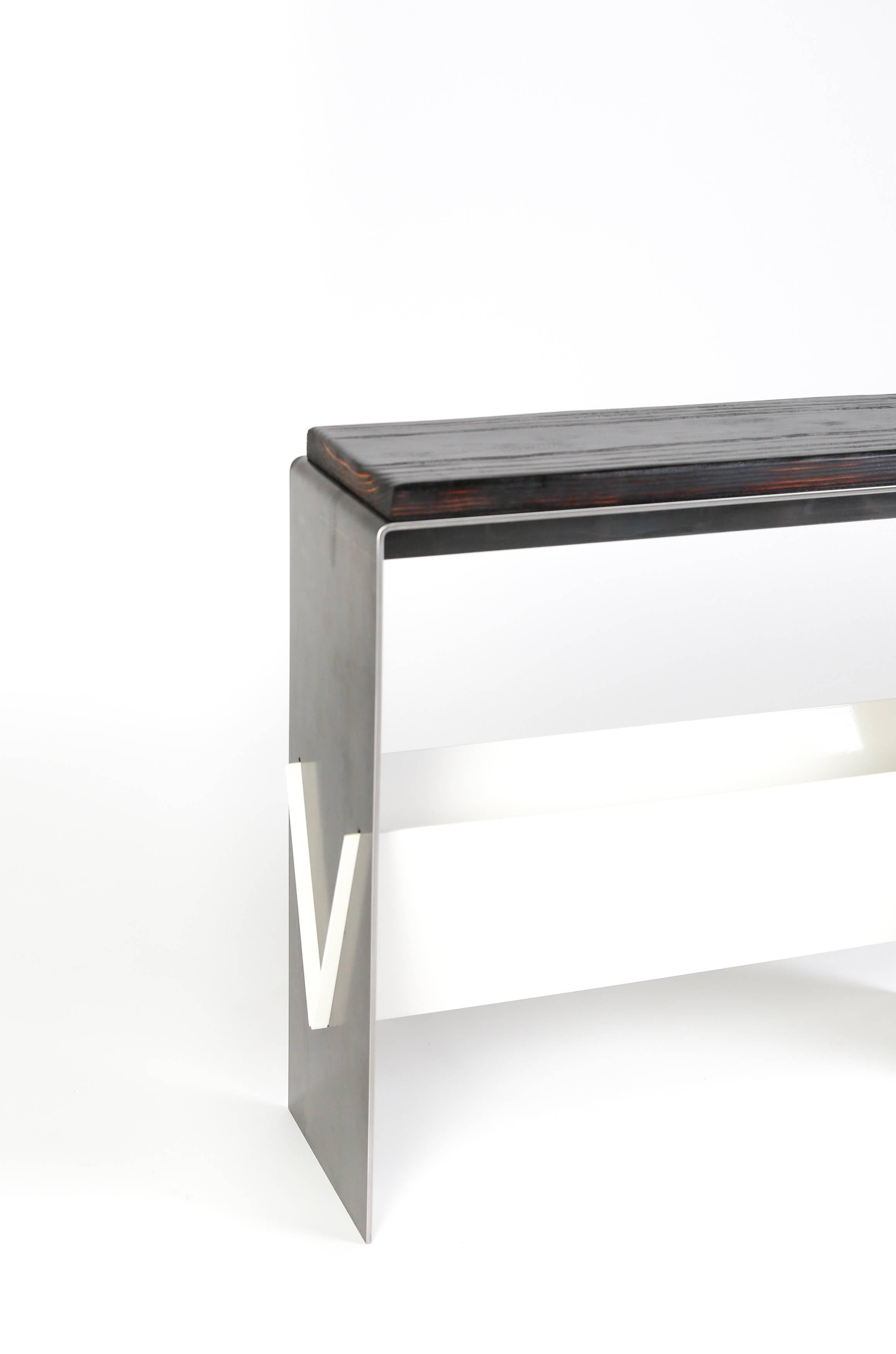American The V Table, a Combination of Reclaimed Fir and Powder Coated and Raw Steel For Sale